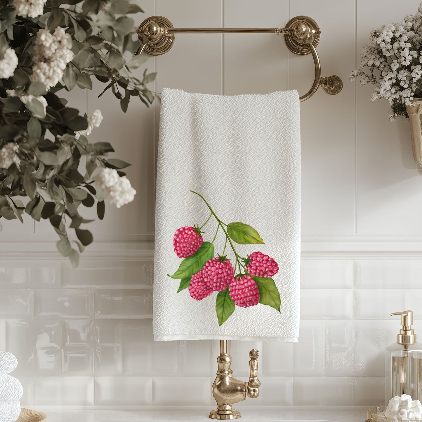 Raspberry Fruit Bathroom Towel - MerikaArt