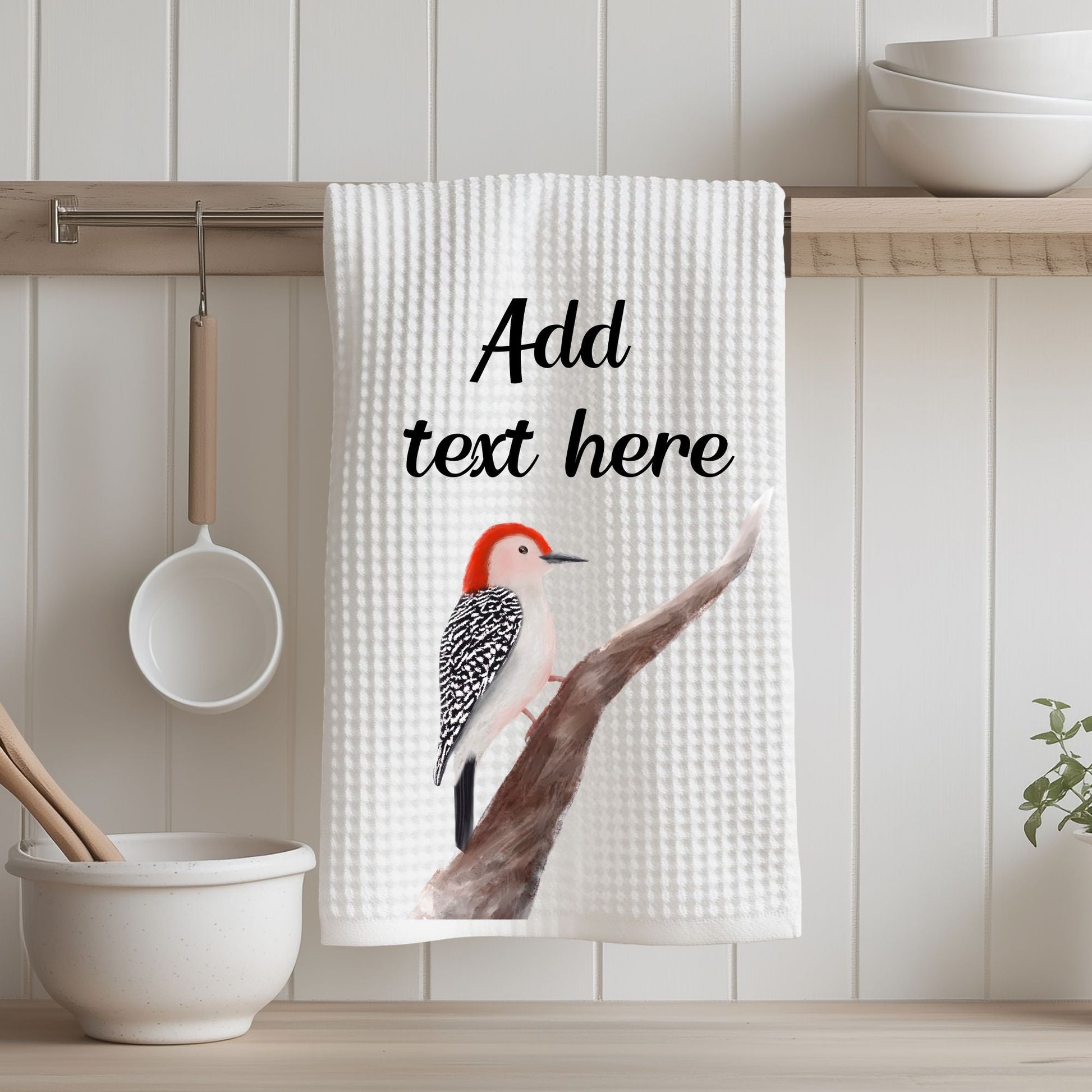 Red - Bellied Woodpecker Kitchen Towel - MerikaArt