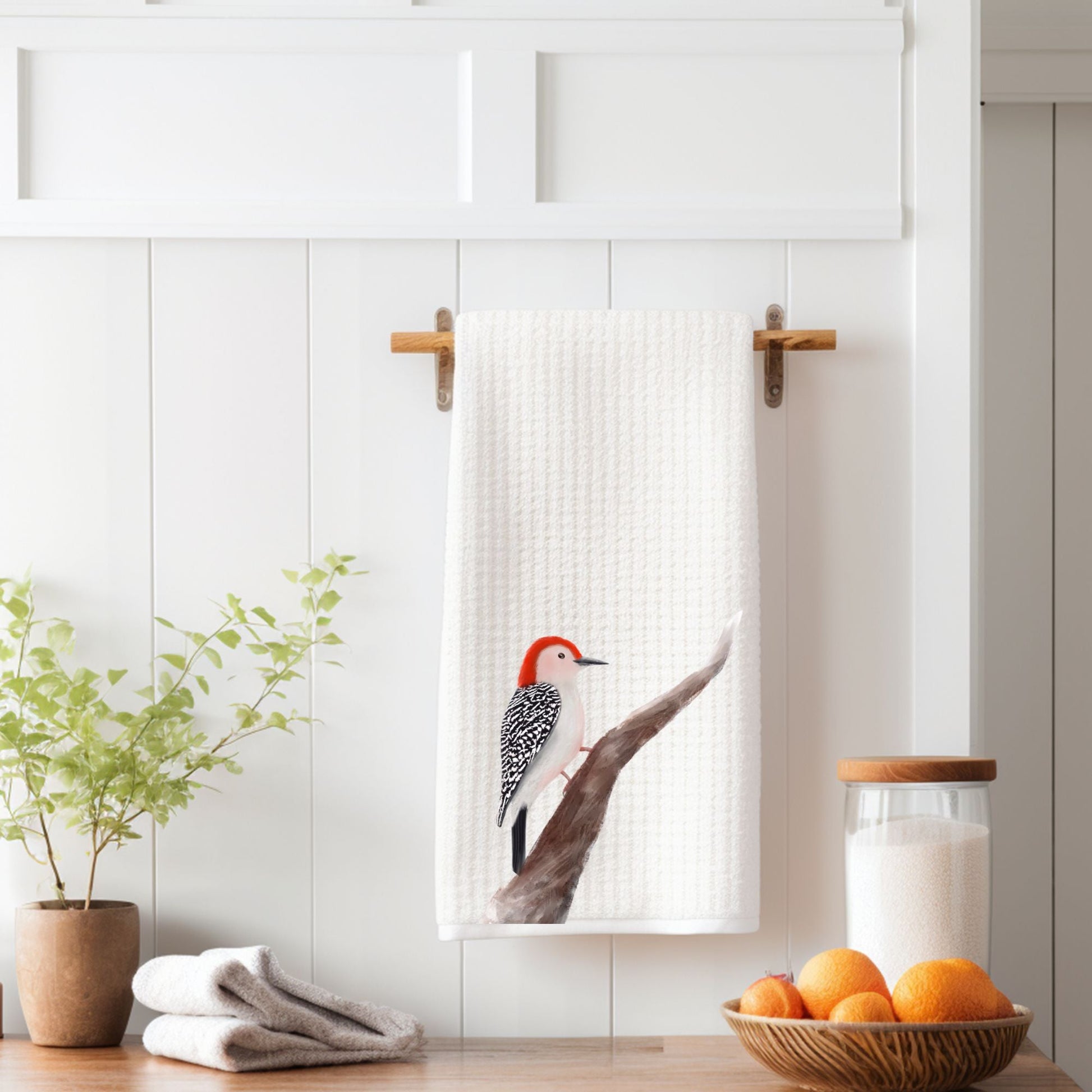 Red - Bellied Woodpecker Kitchen Towel - MerikaArt