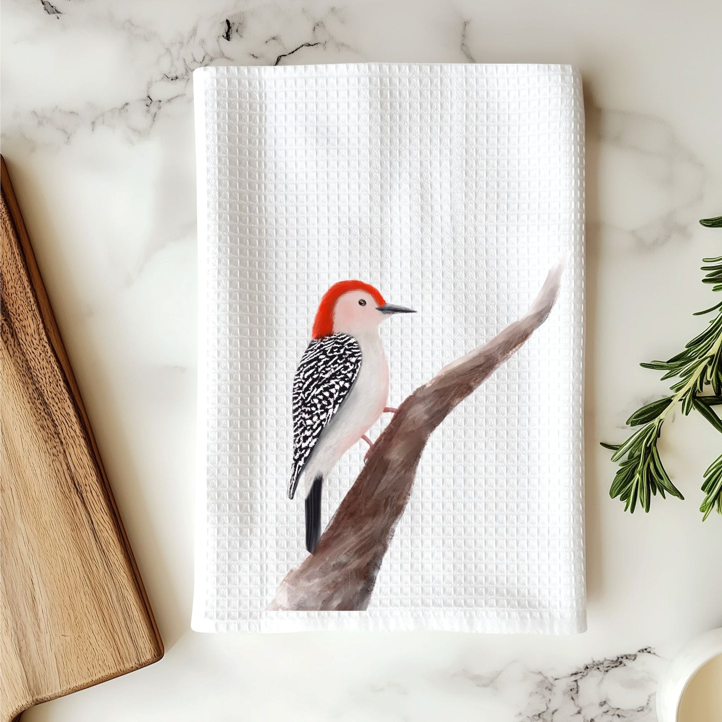 Red - Bellied Woodpecker Kitchen Towel - MerikaArt