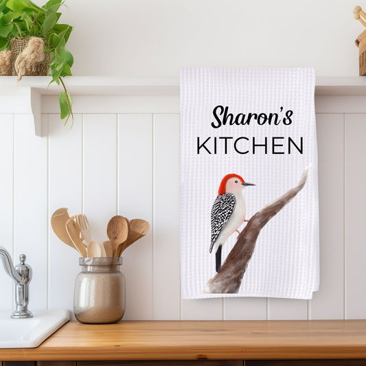 Red - Bellied Woodpecker Kitchen Towel - MerikaArt