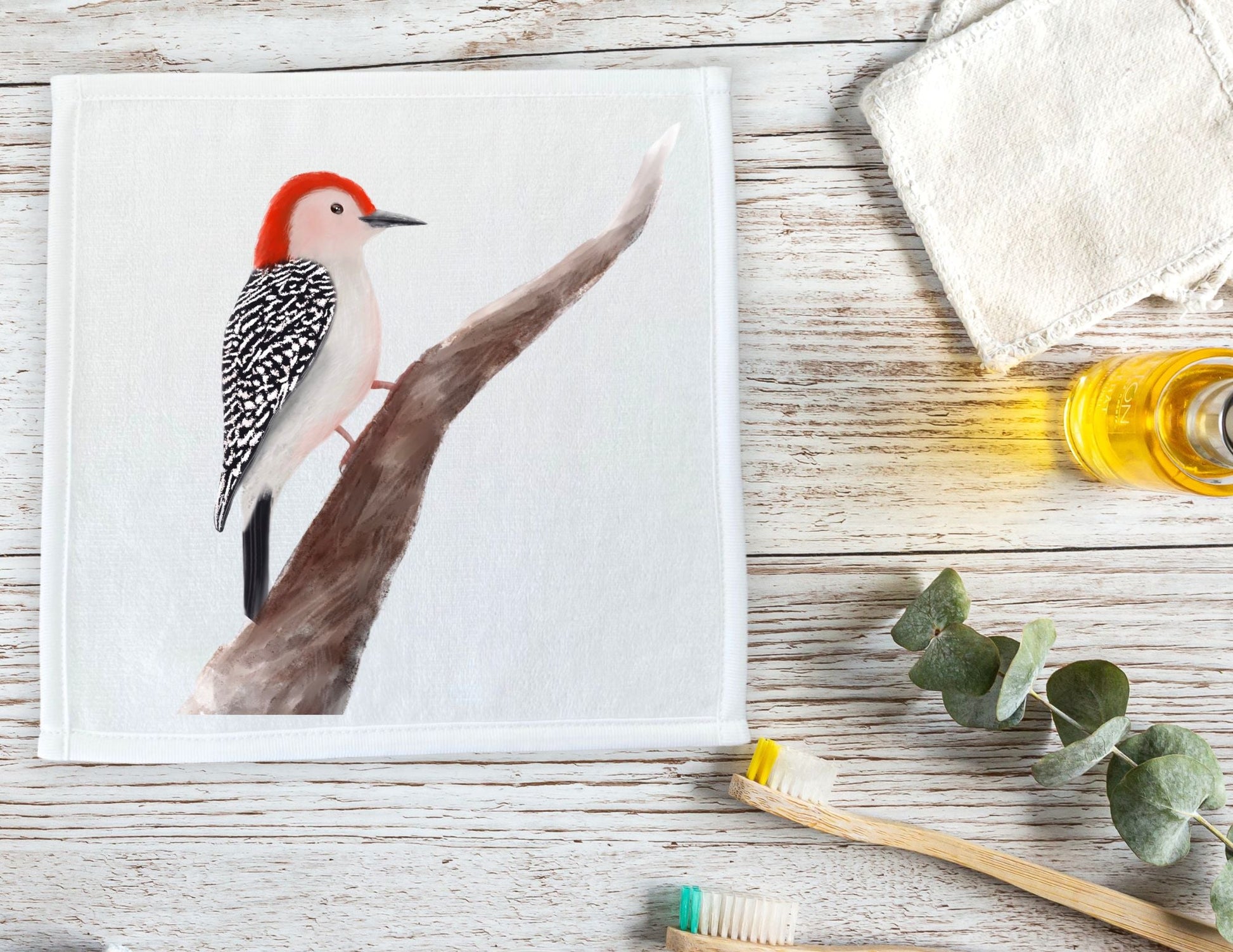 Red - Bellied Woodpecker Washcloth - MerikaArt