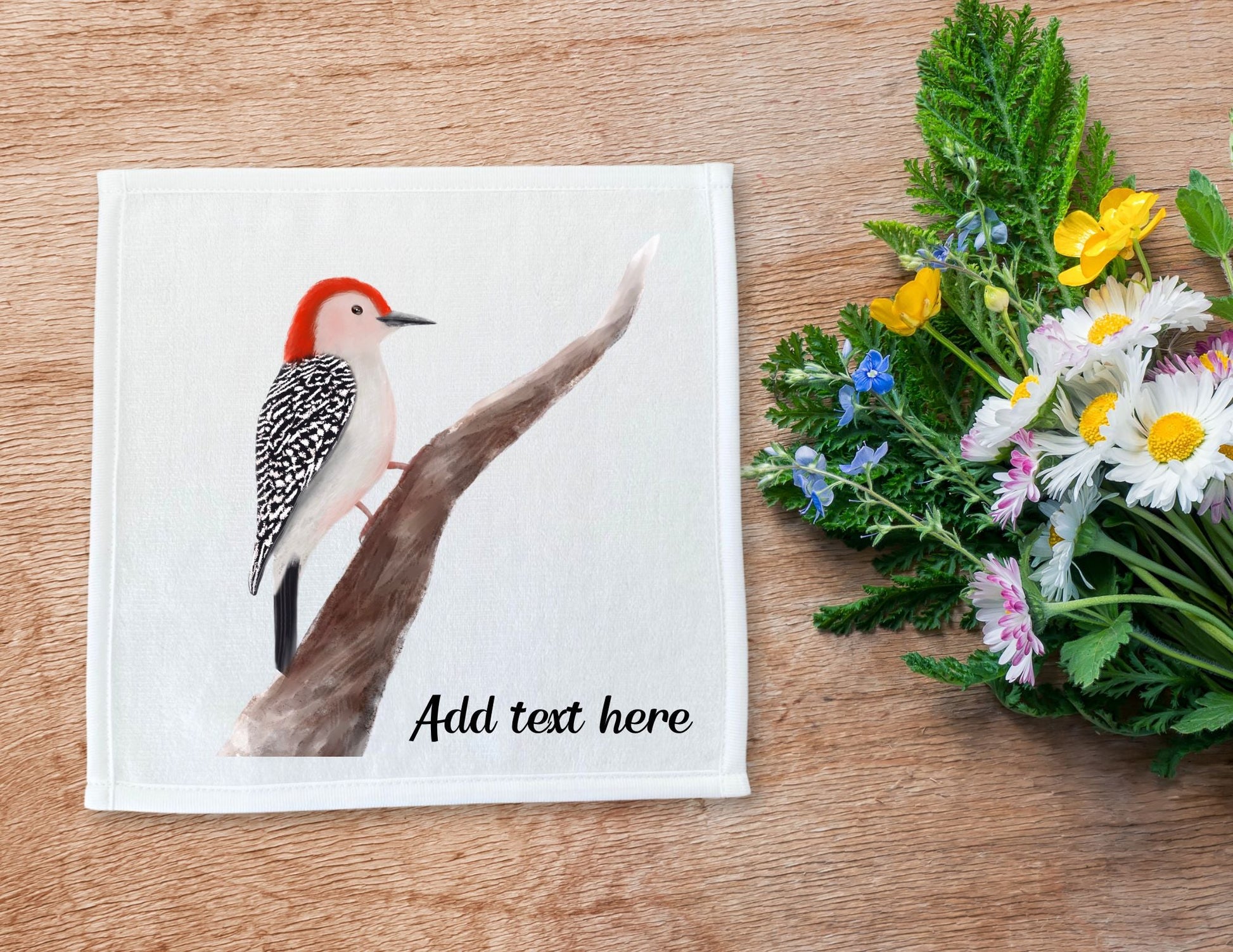 Red - Bellied Woodpecker Washcloth - MerikaArt