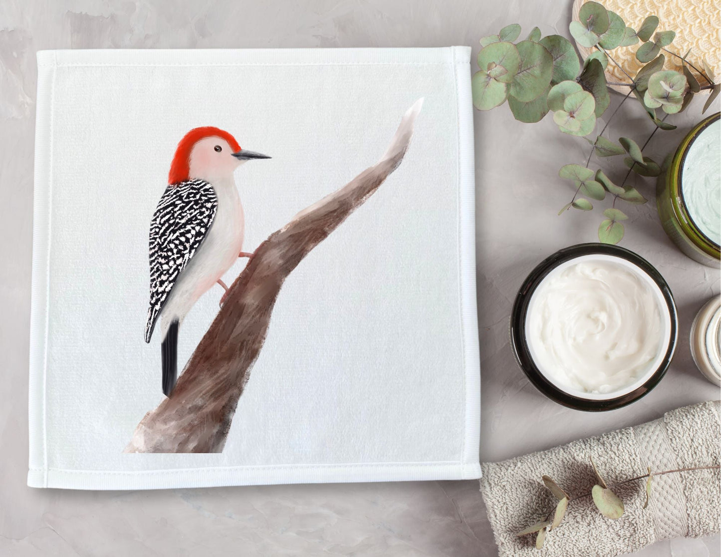 Red - Bellied Woodpecker Washcloth - MerikaArt