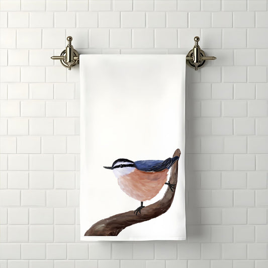 Red - Breasted Nuthatch Bird Bathroom Towel - MerikaArt