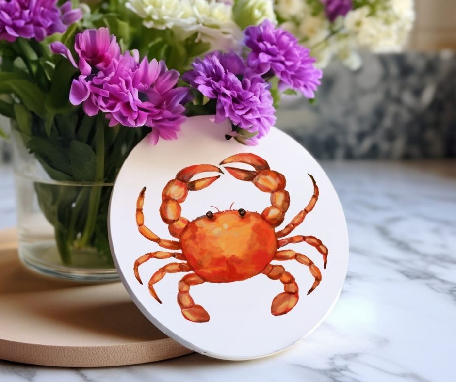 Red Crab Ceramic Coaster - MerikaArt