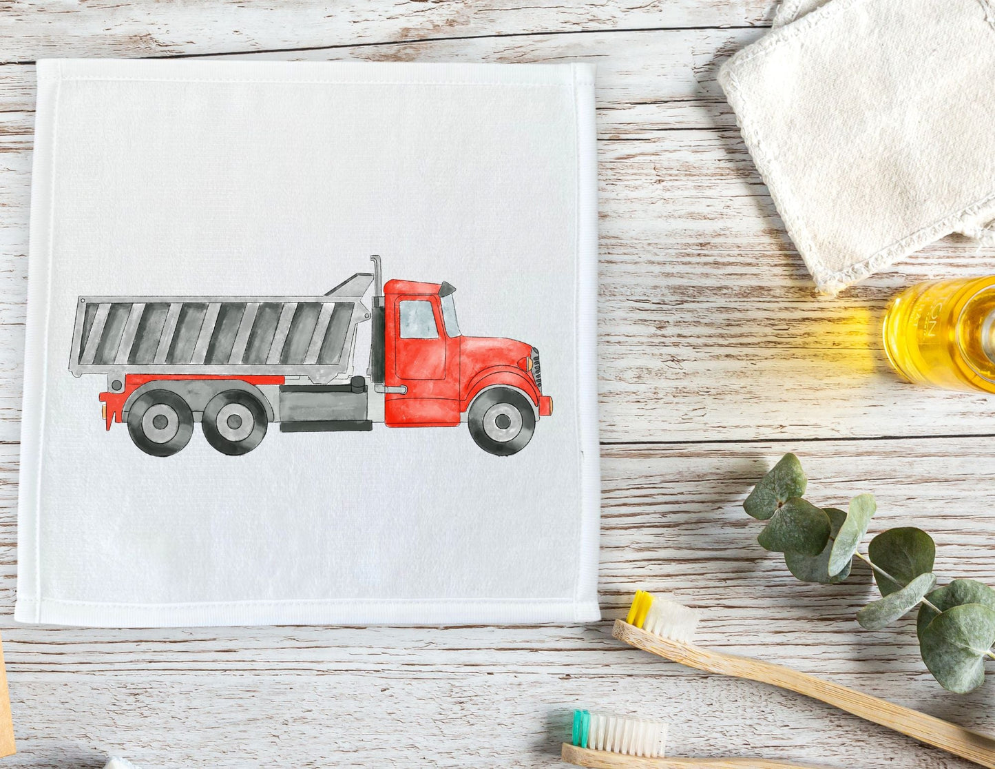 Red Dump Truck Washcloth - MerikaArt