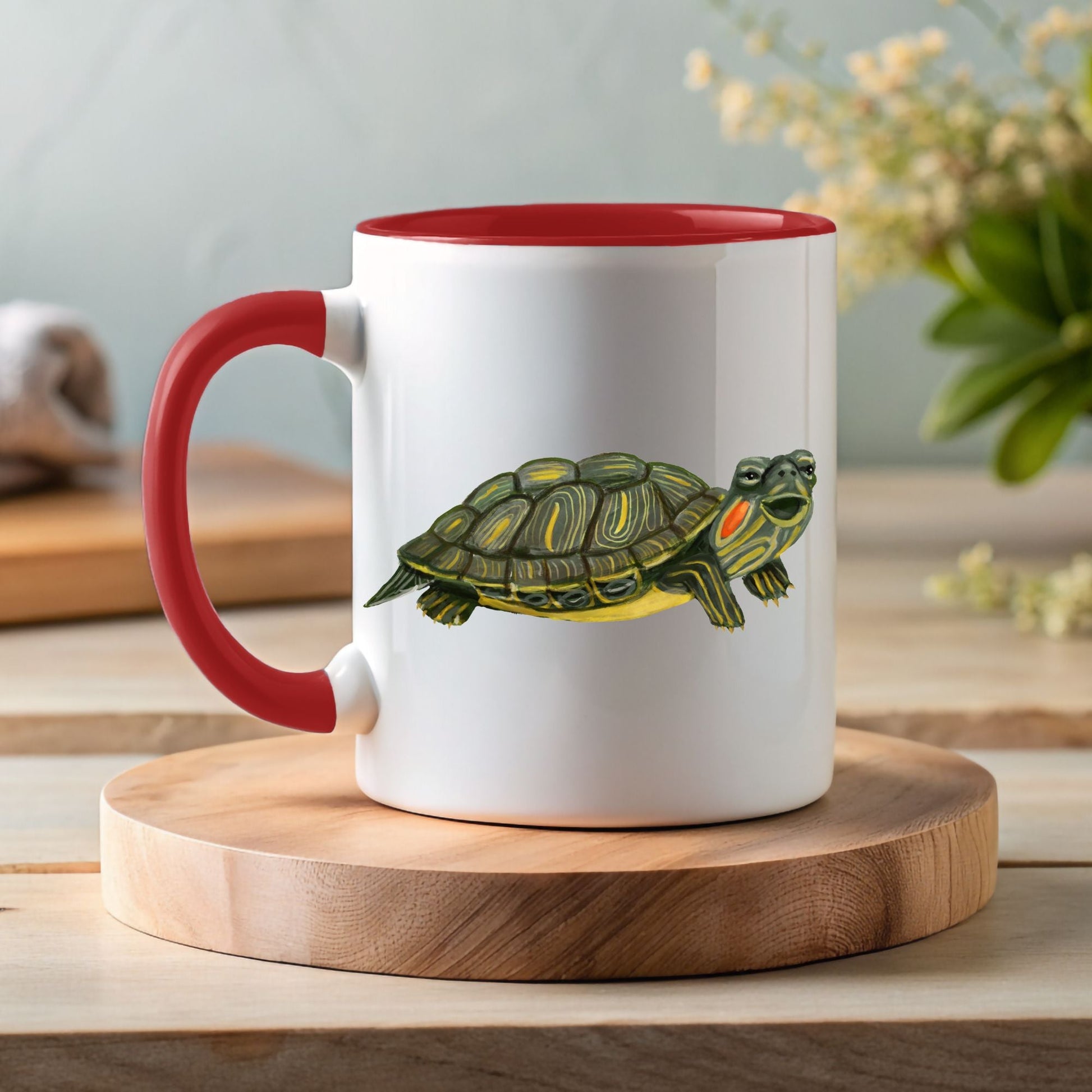 Red - Eared Slider Turtle Ceramic Coffee Mug - MerikaArt