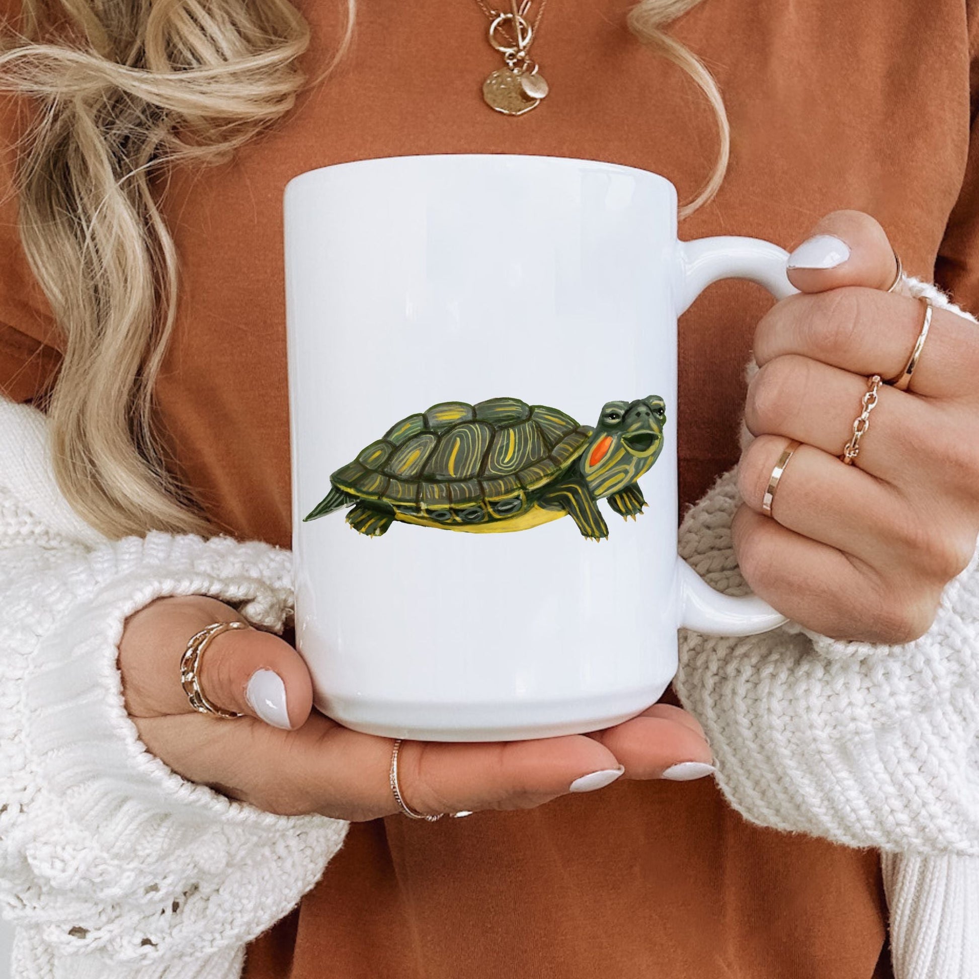 Red - Eared Slider Turtle Ceramic Coffee Mug - MerikaArt