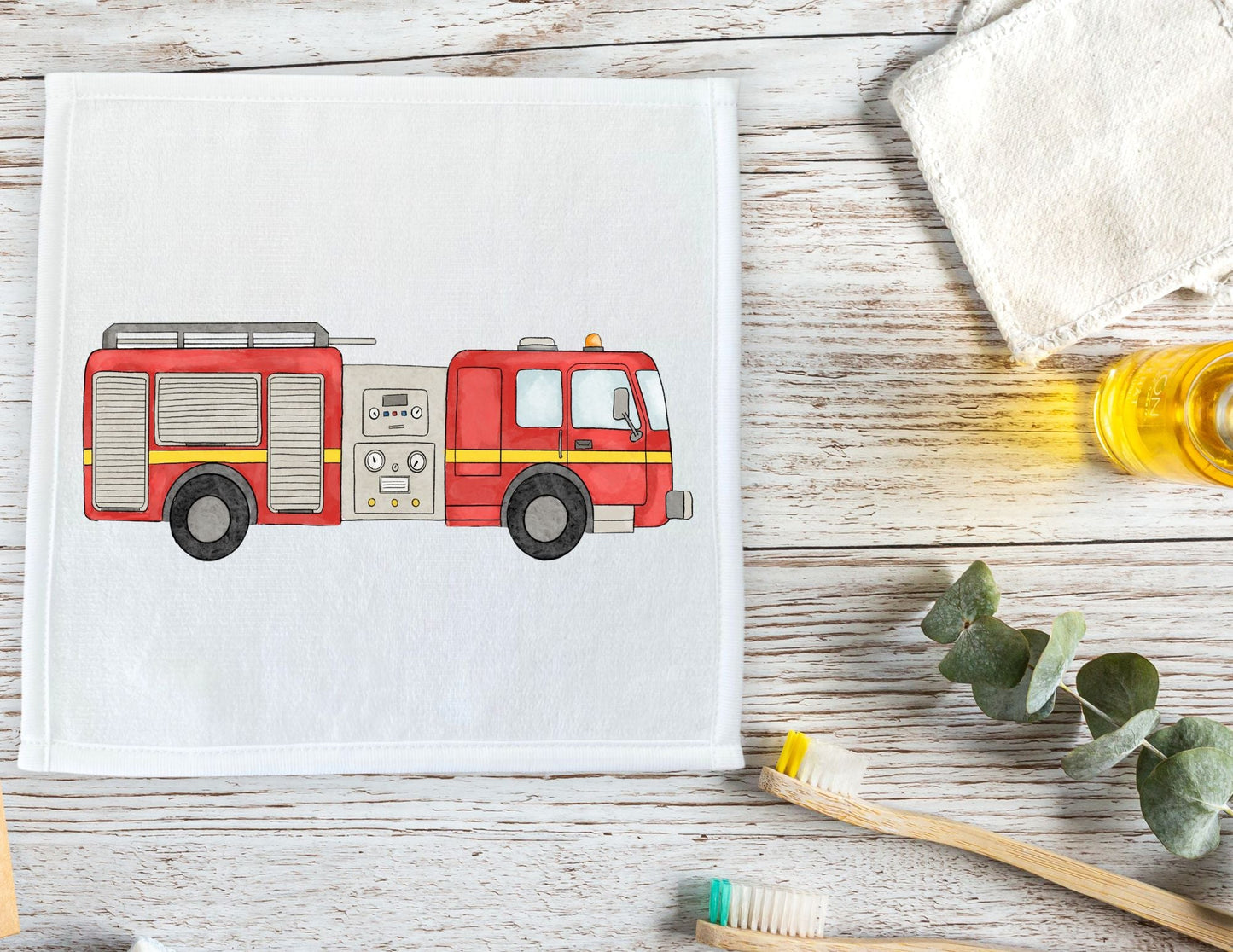 Red Fire Truck Washcloth - MerikaArt