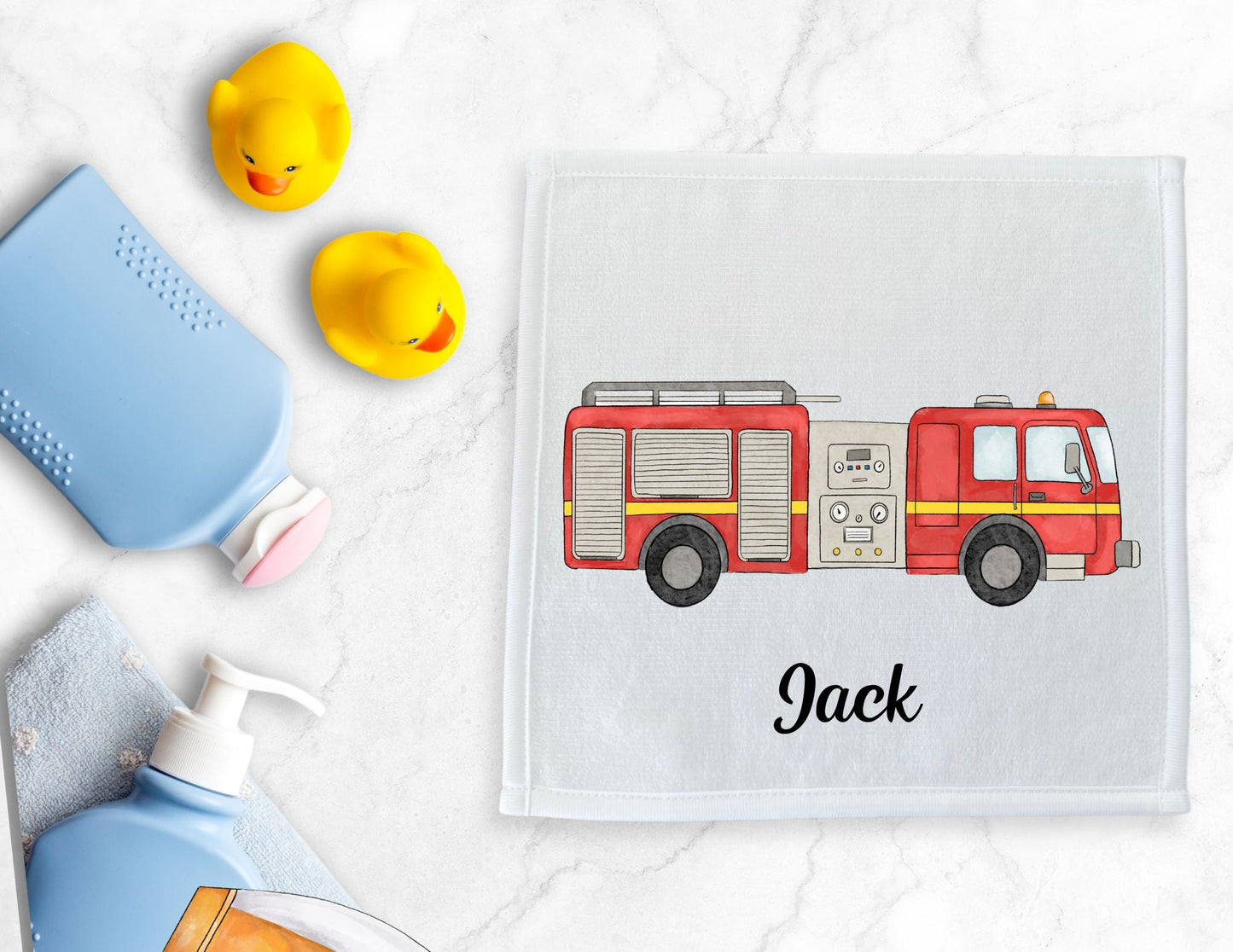 Red Fire Truck Washcloth - MerikaArt