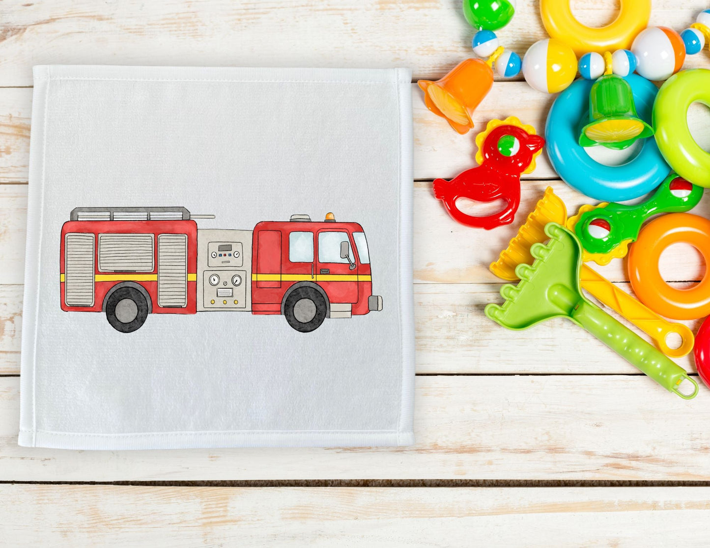 Red Fire Truck Washcloth - MerikaArt