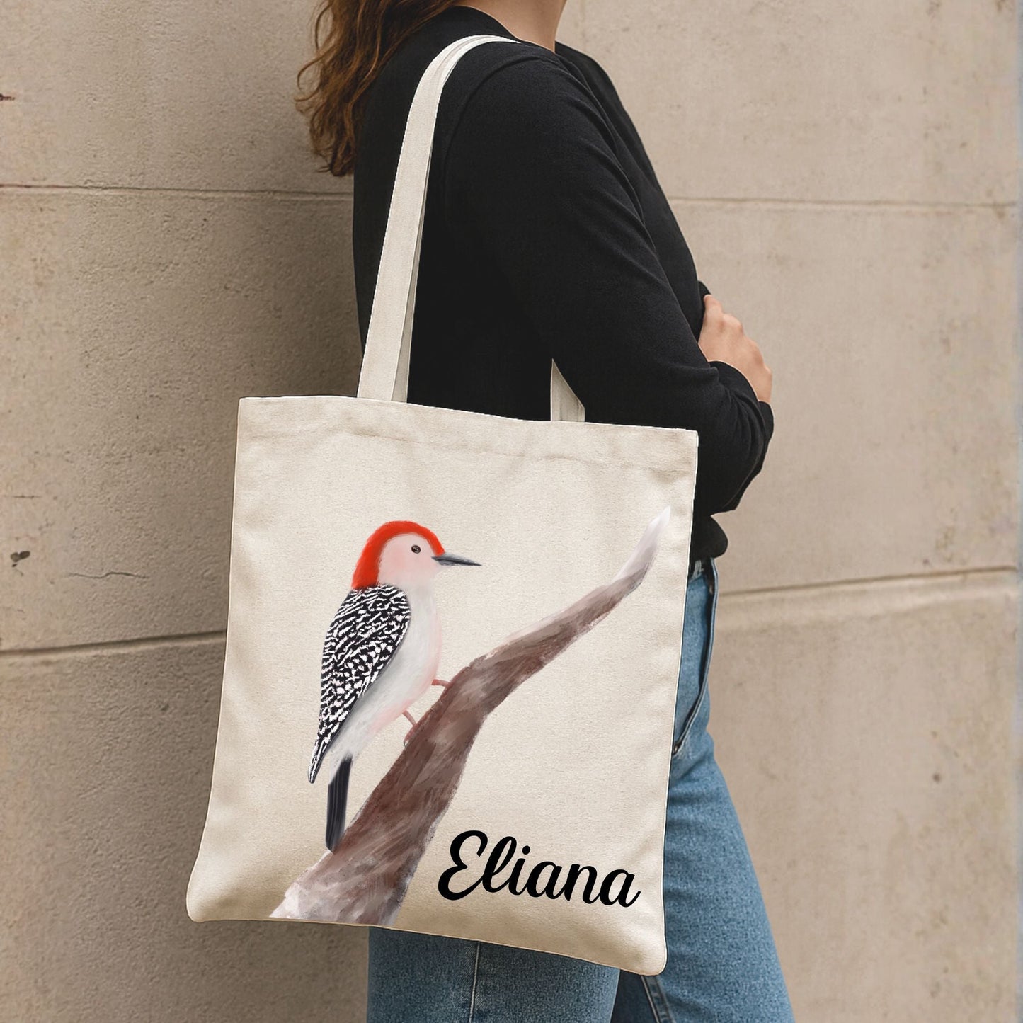 Red - Headed Woodpecker Canvas Tote Bag - MerikaArt