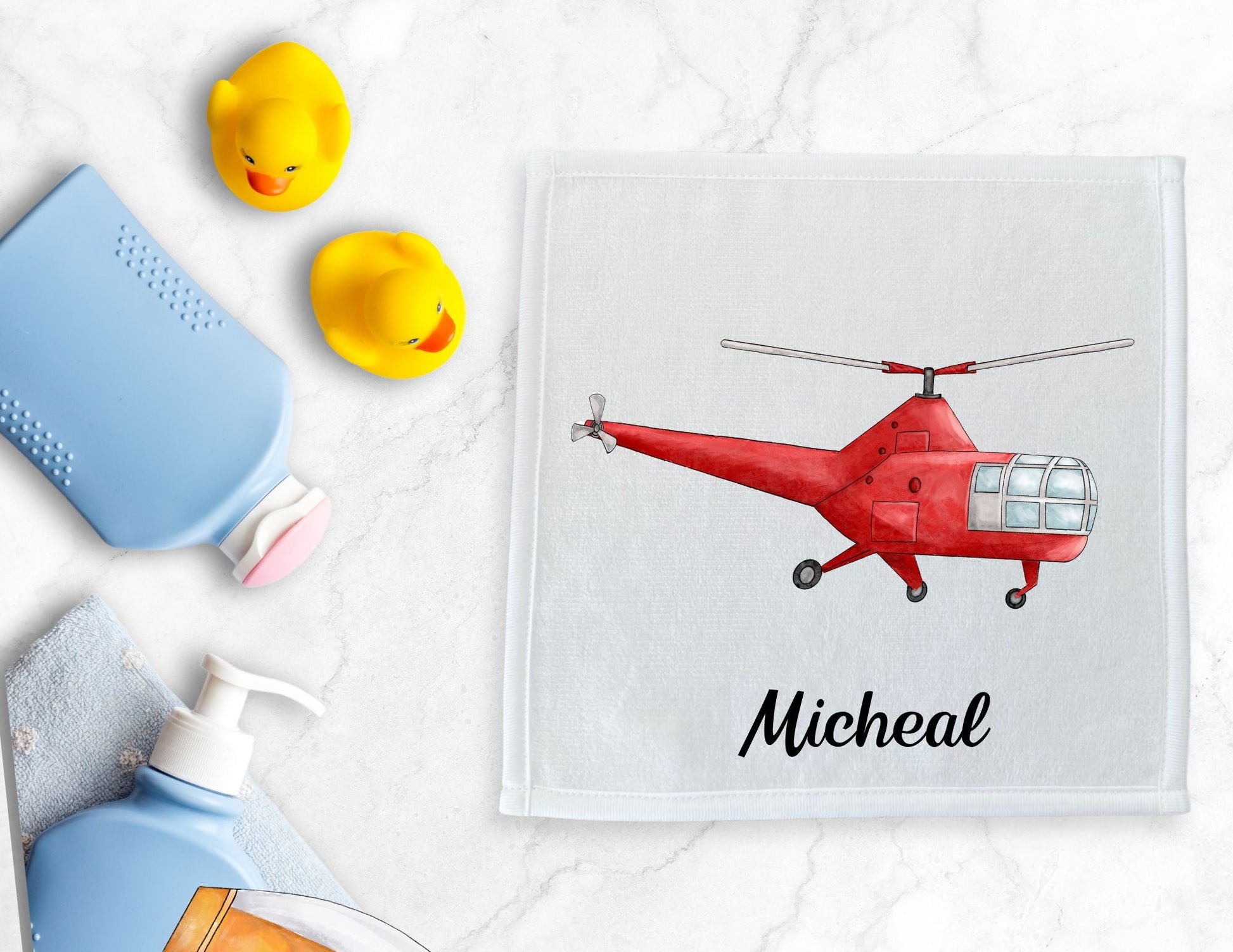Red Helicopter Washcloth - MerikaArt