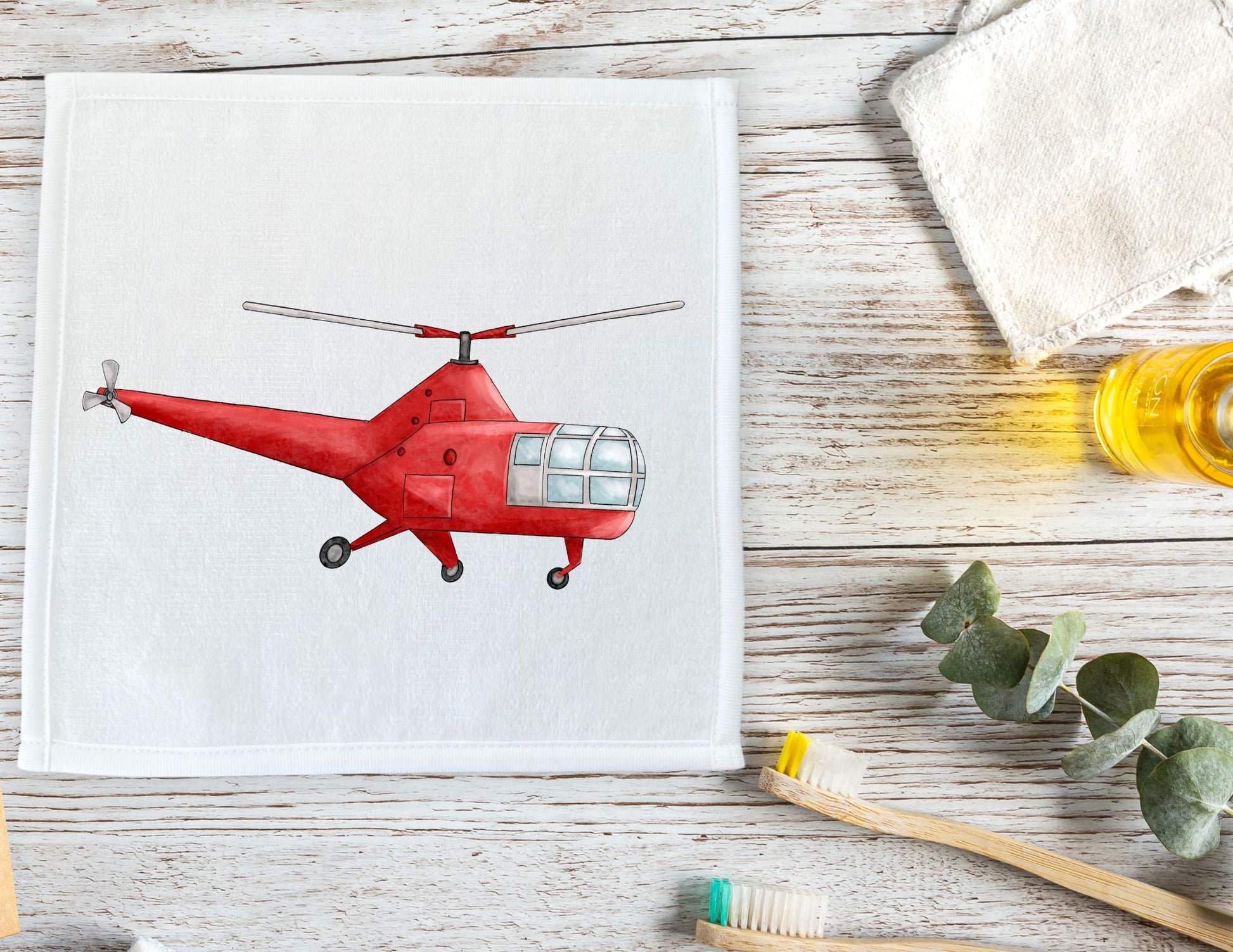 Red Helicopter Washcloth - MerikaArt