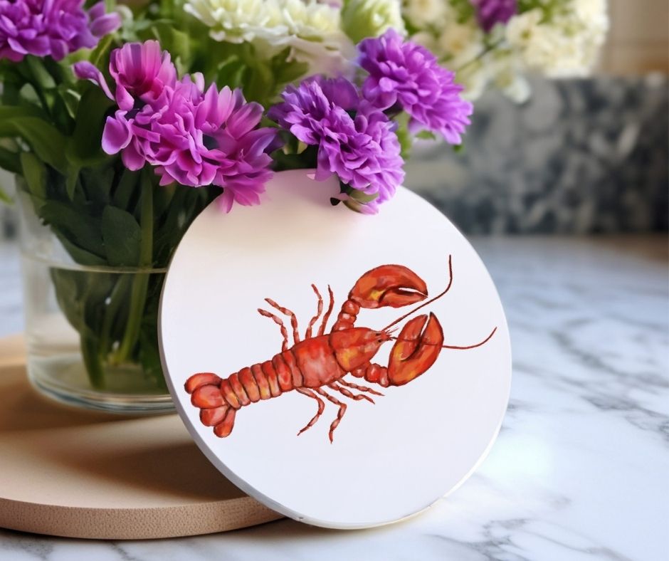 Red Lobster Ceramic Coaster - MerikaArt
