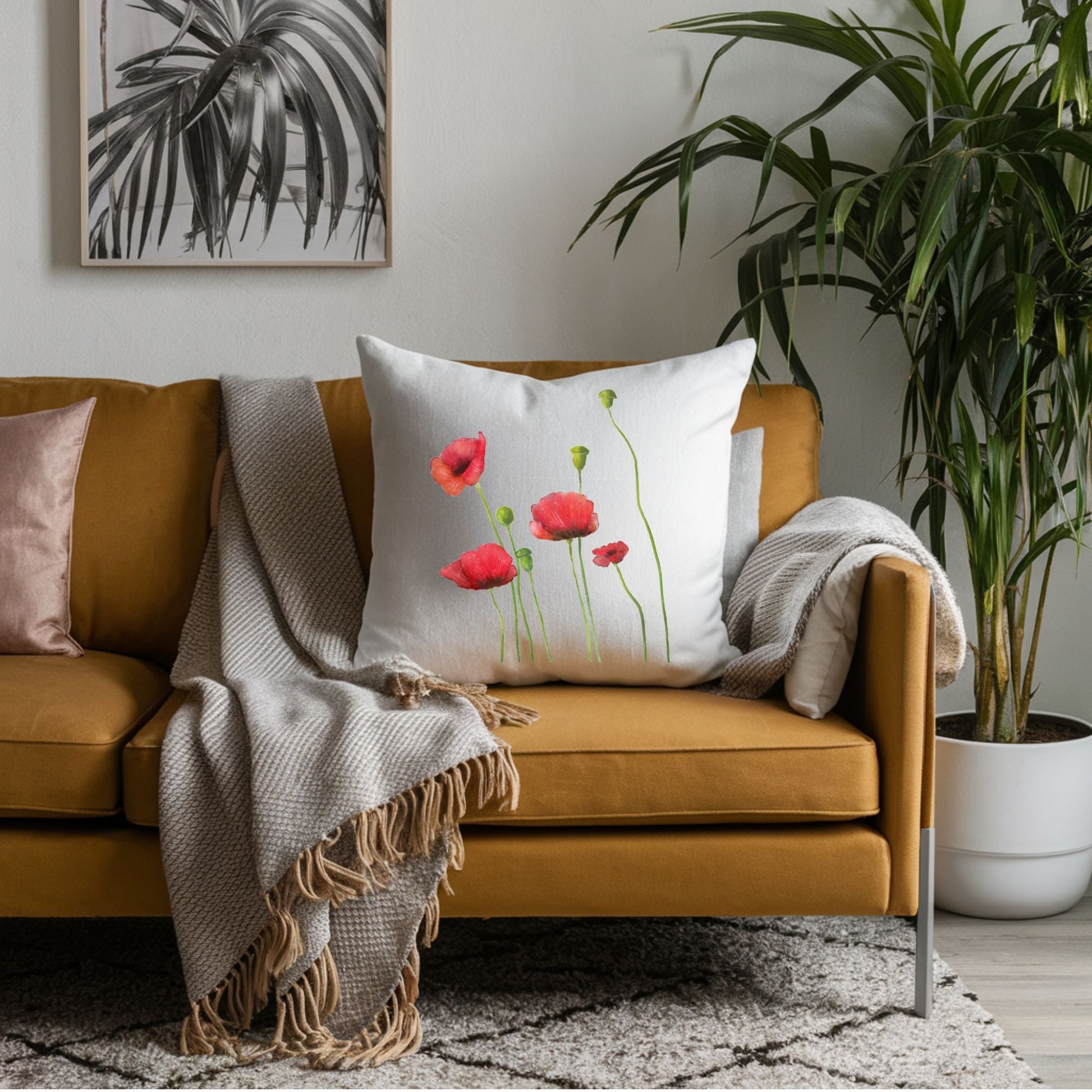 Red Poppies Pillow - MerikaArt