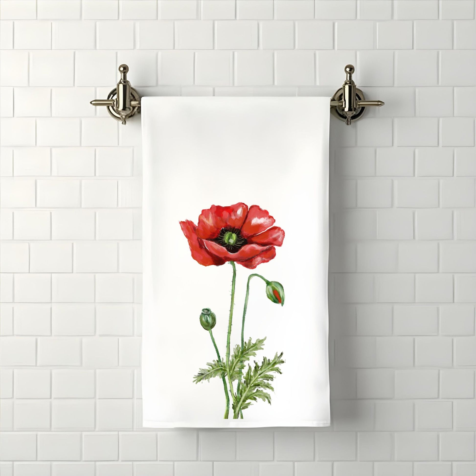 Red Poppy Flower Bathroom Towel - MerikaArt