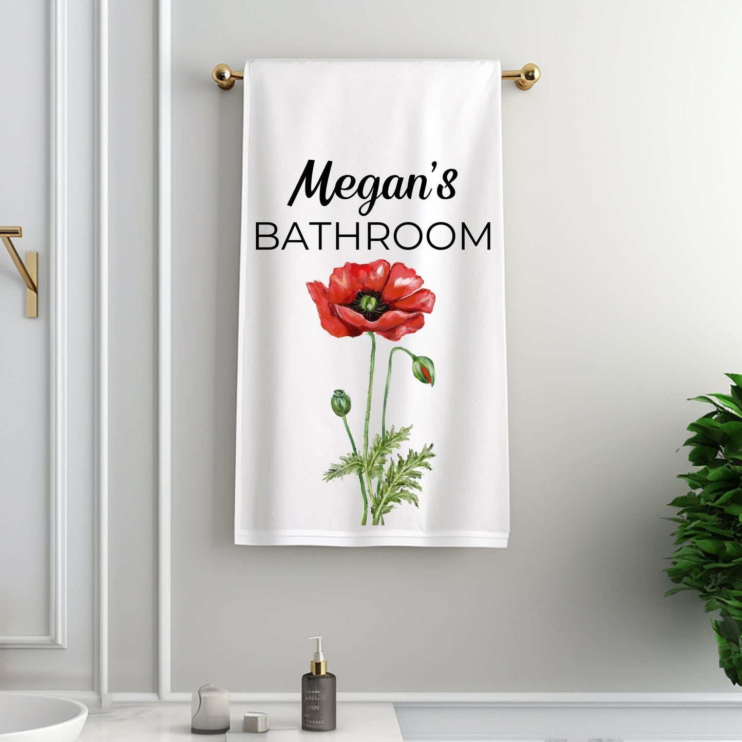 Red Poppy Flower Bathroom Towel - MerikaArt