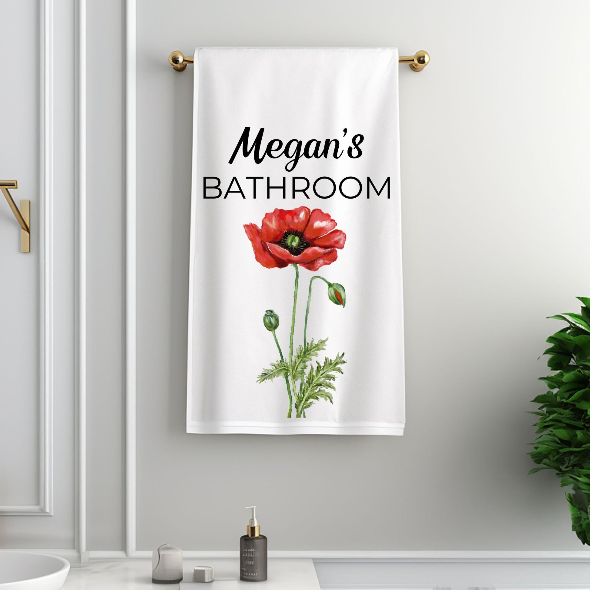 Red Poppy Flower Bathroom Towel - MerikaArt