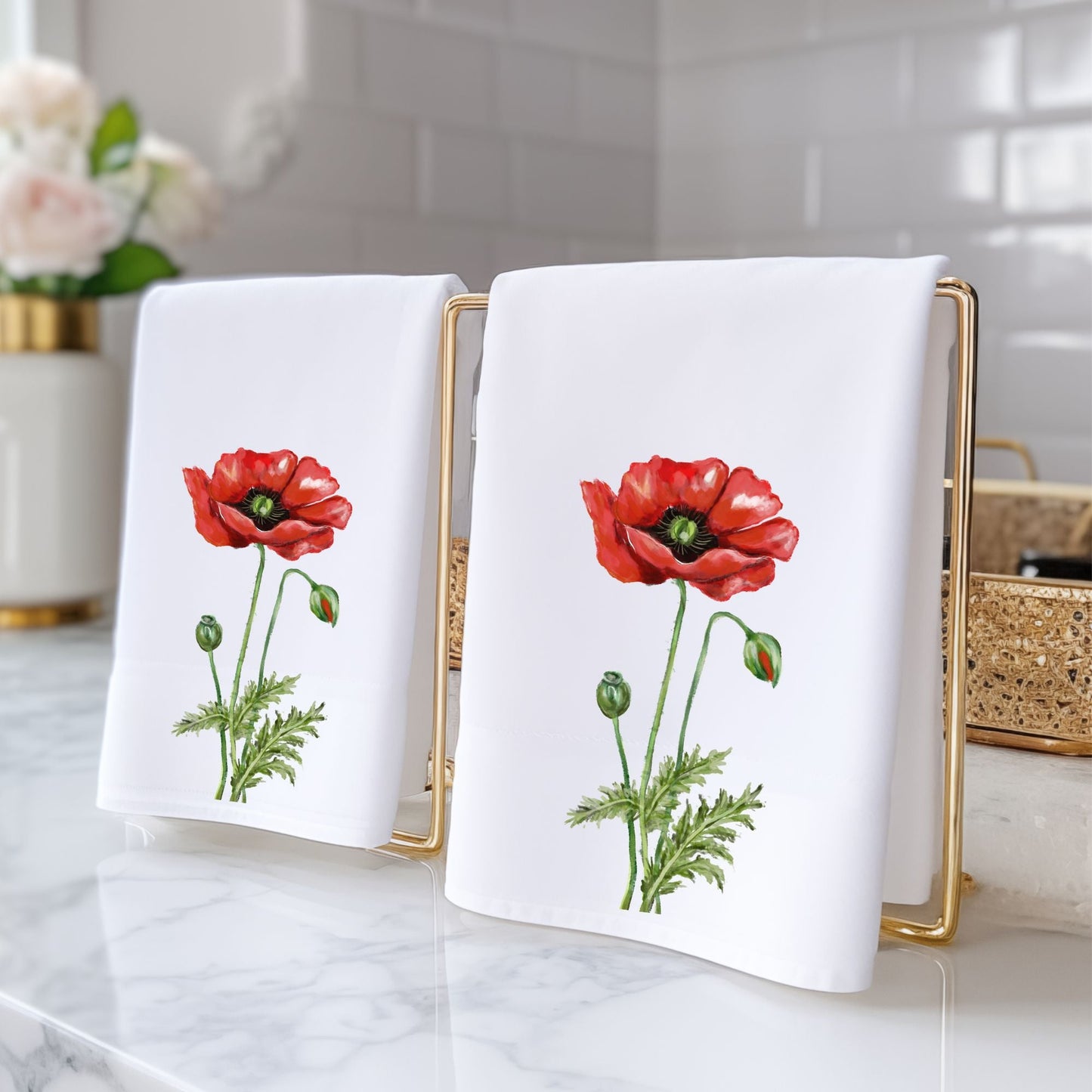 Red Poppy Flower Bathroom Towel - MerikaArt