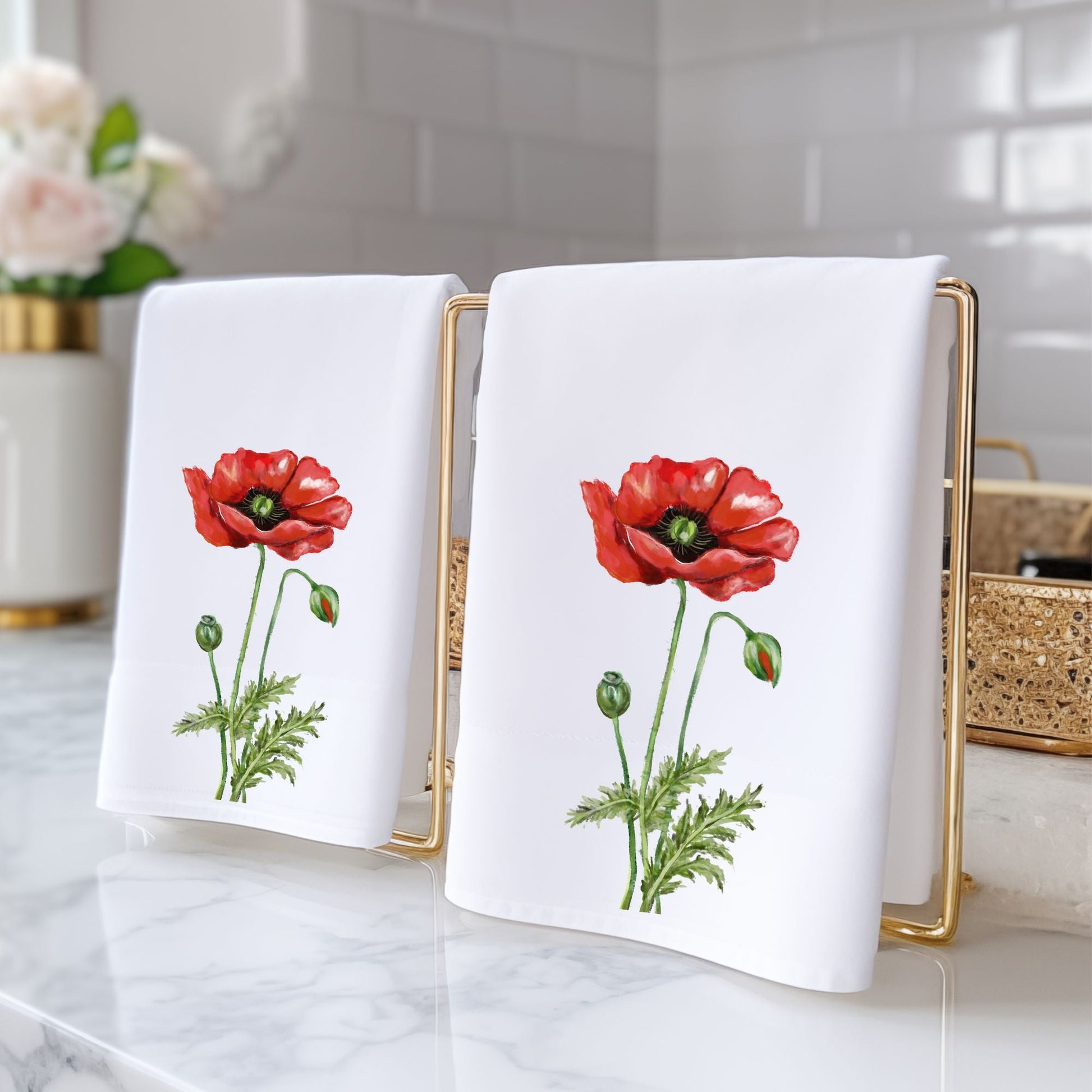 Red Poppy Flower Bathroom Towel - MerikaArt
