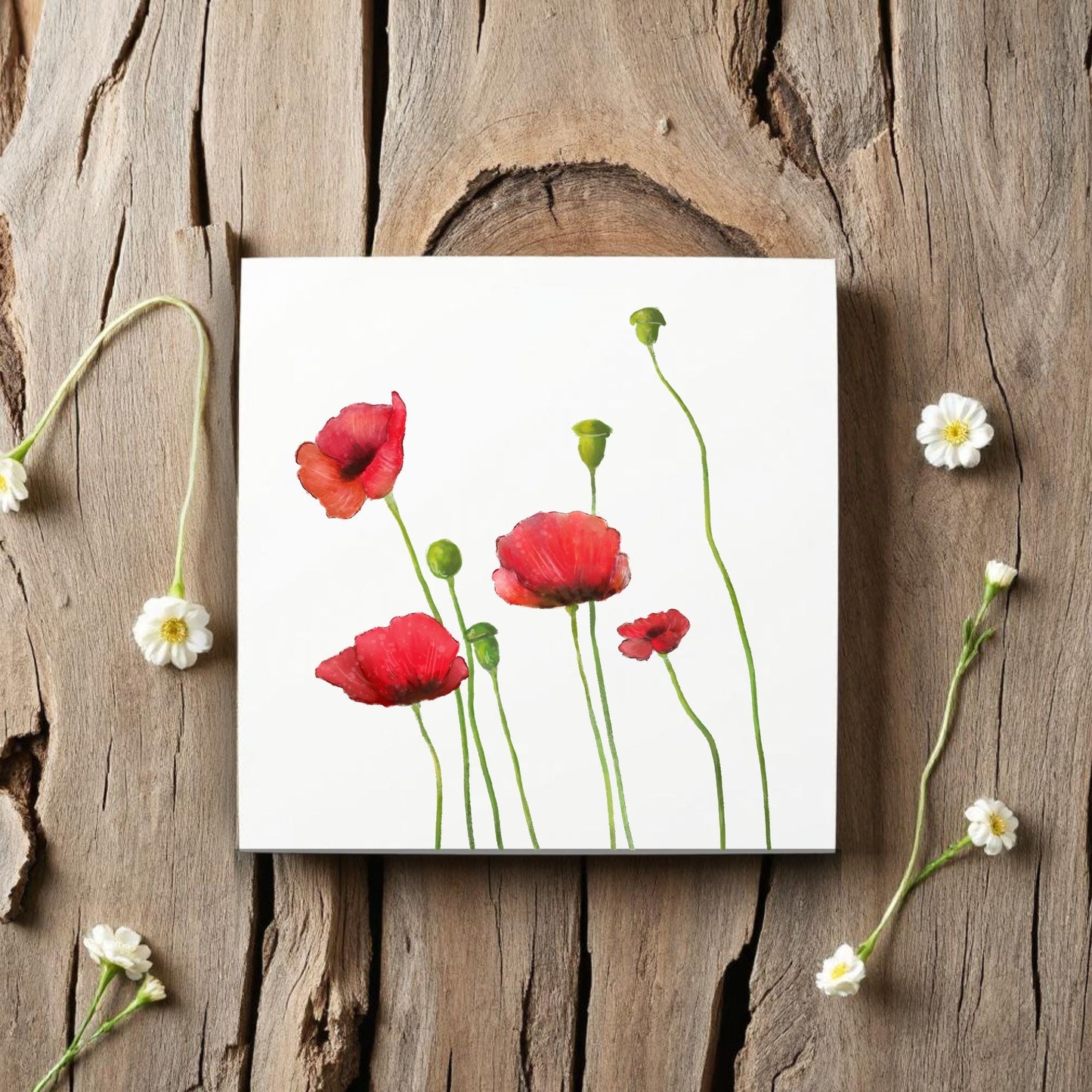 Red Poppy Flower Ceramic Tile - MerikaArt