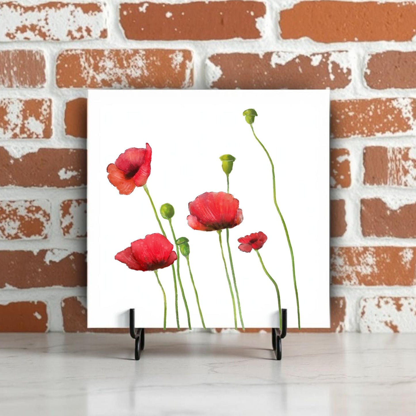 Red Poppy Flower Ceramic Tile - MerikaArt