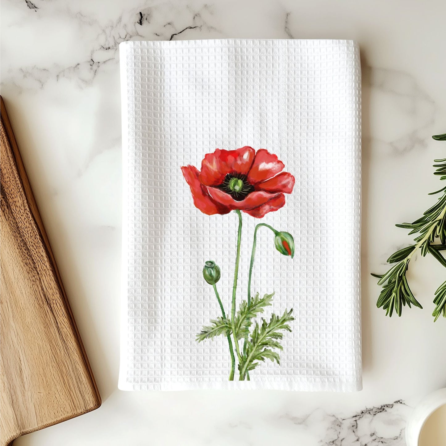 Red Poppy Flower Kitchen Towel - MerikaArt