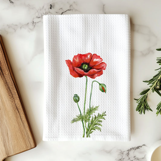 Red Poppy Flower Kitchen Towel - MerikaArt