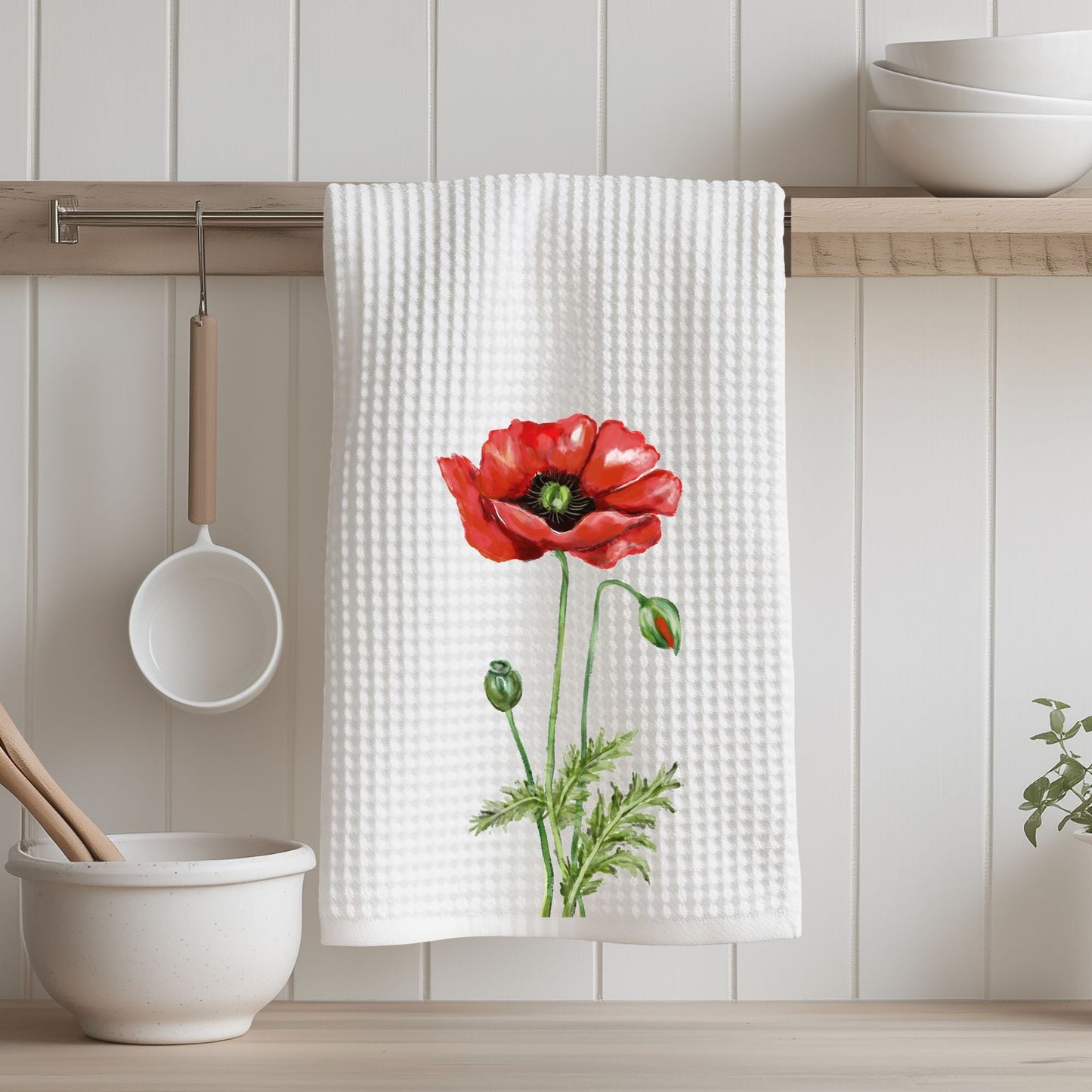 Red Poppy Flower Kitchen Towel - MerikaArt