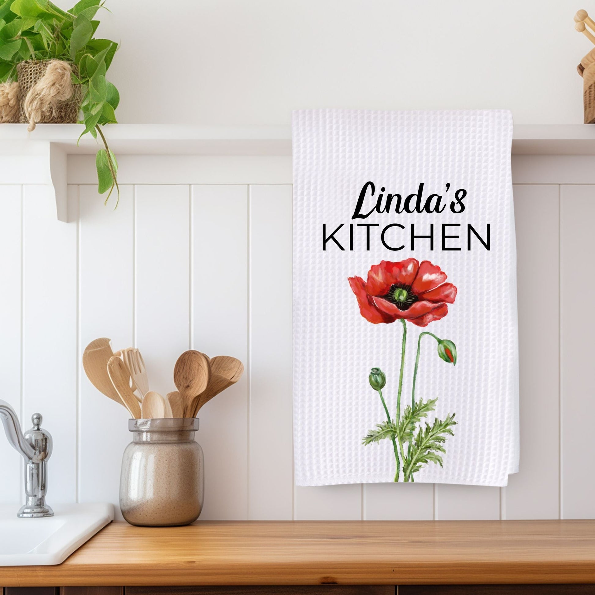 Red Poppy Flower Kitchen Towel - MerikaArt
