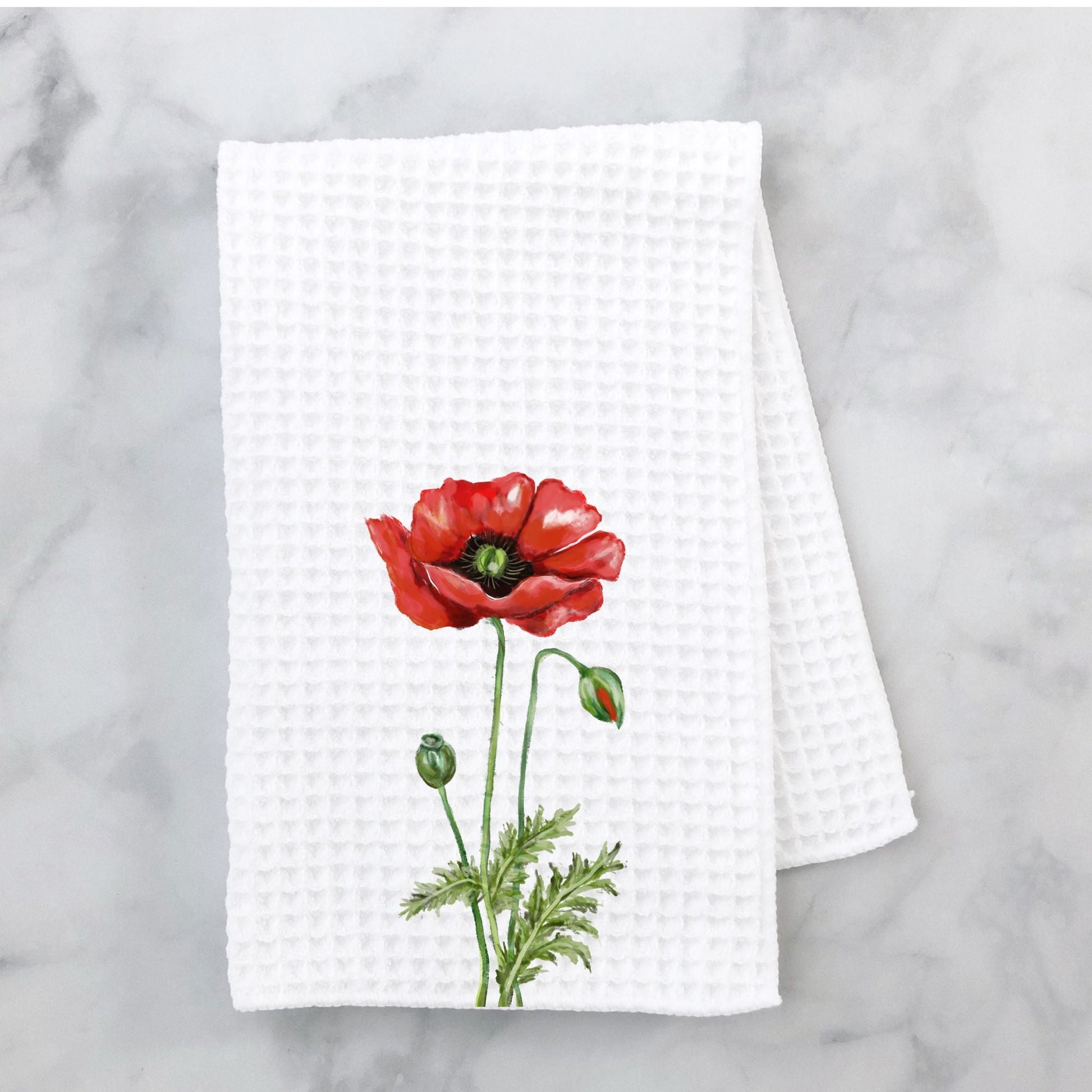 Red Poppy Flower Kitchen Towel - MerikaArt