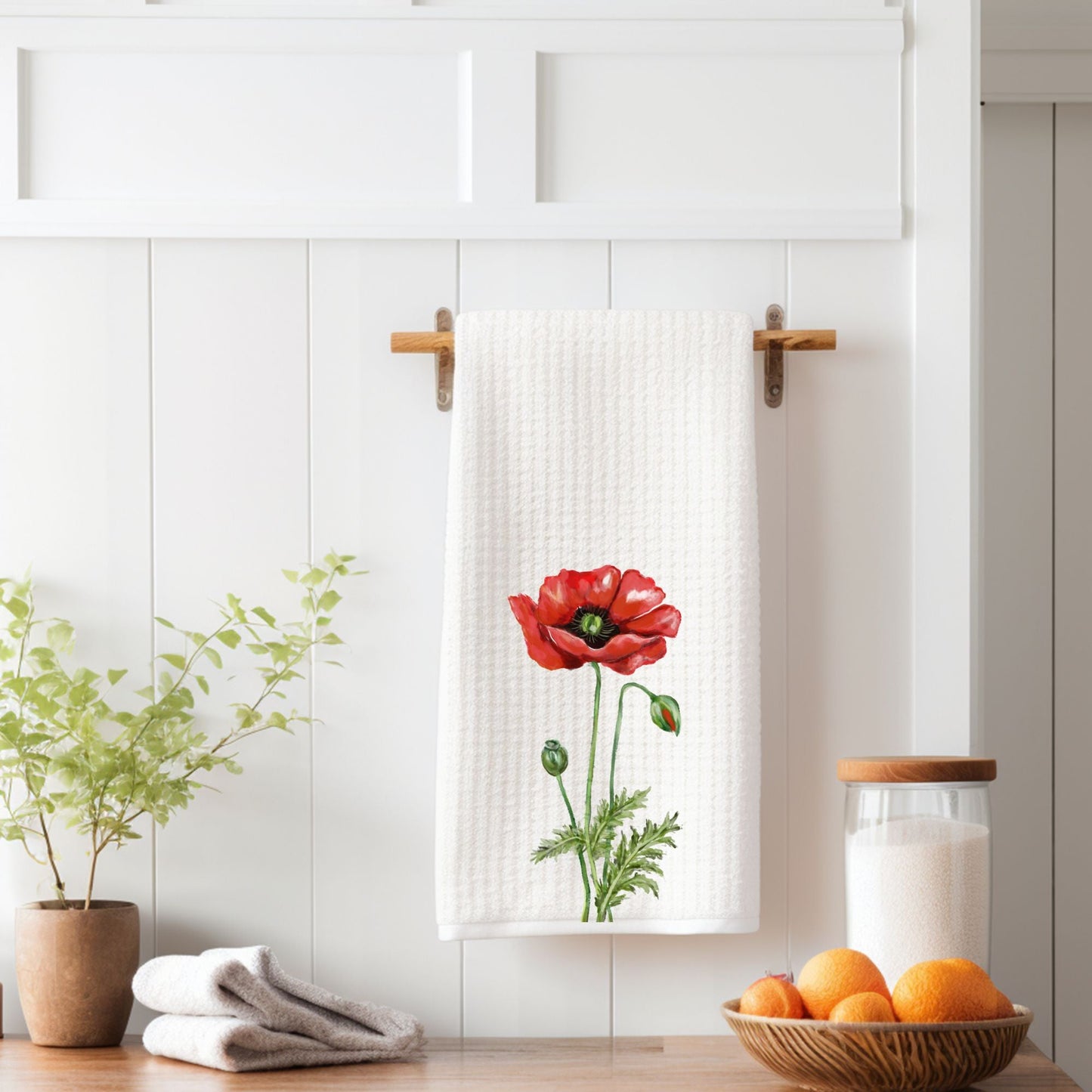 Red Poppy Flower Kitchen Towel - MerikaArt