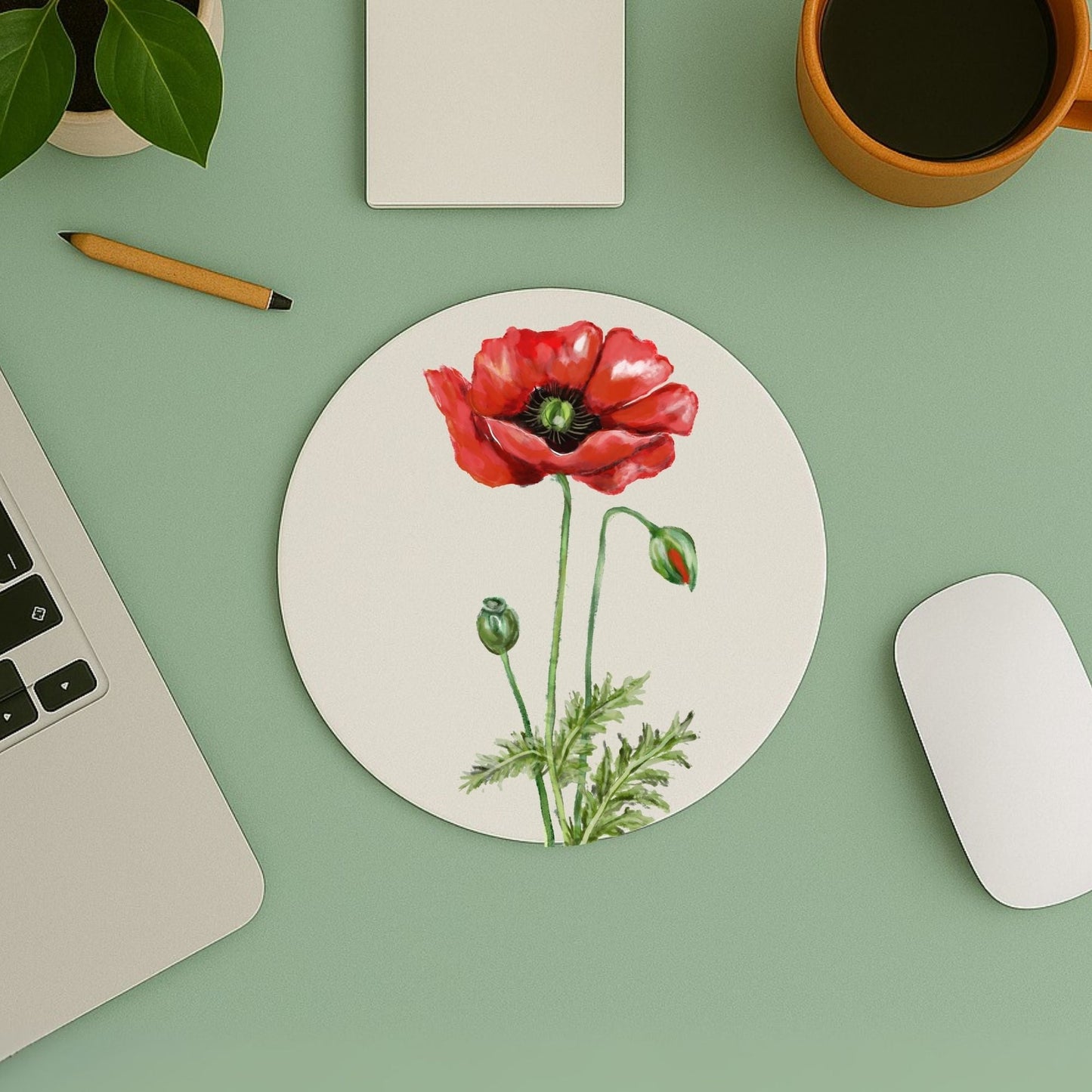 Red Poppy Flower Mousepad - MerikaArt