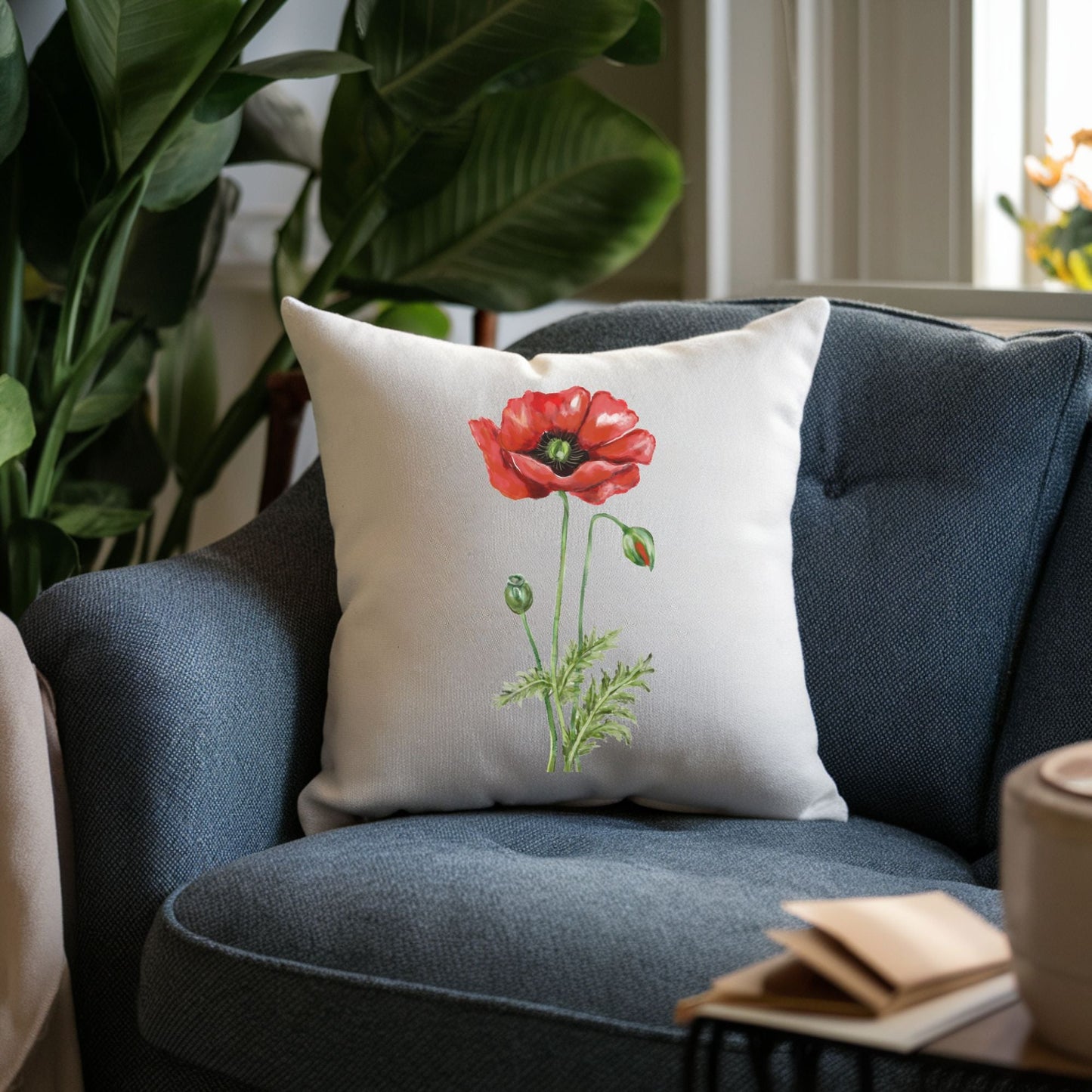 Red Poppy Flower Pillow - MerikaArt