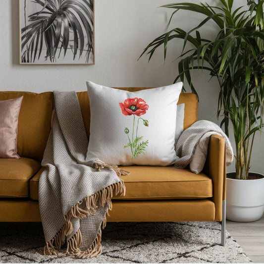 Red Poppy Flower Pillow - MerikaArt