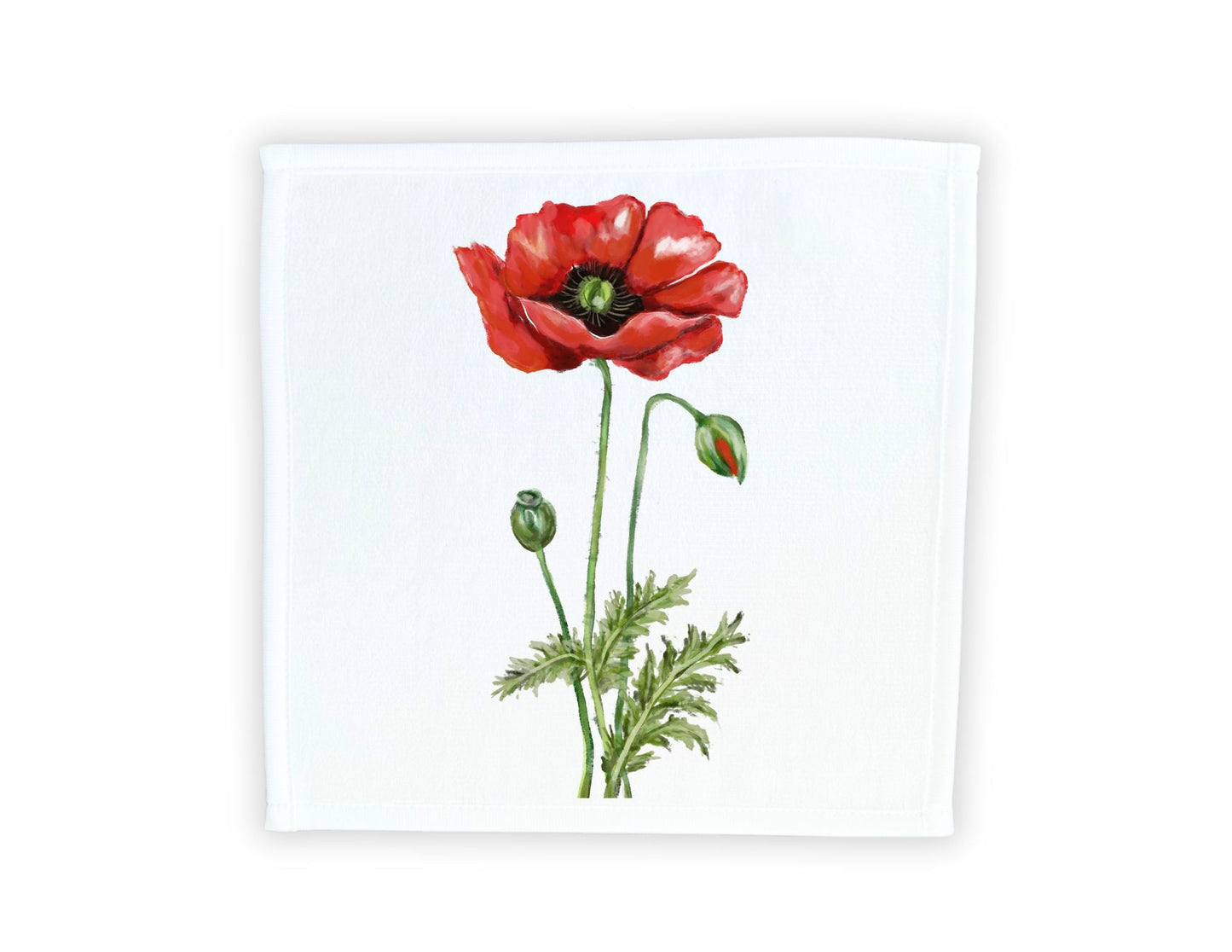 Red Poppy Flower Washcloth - MerikaArt