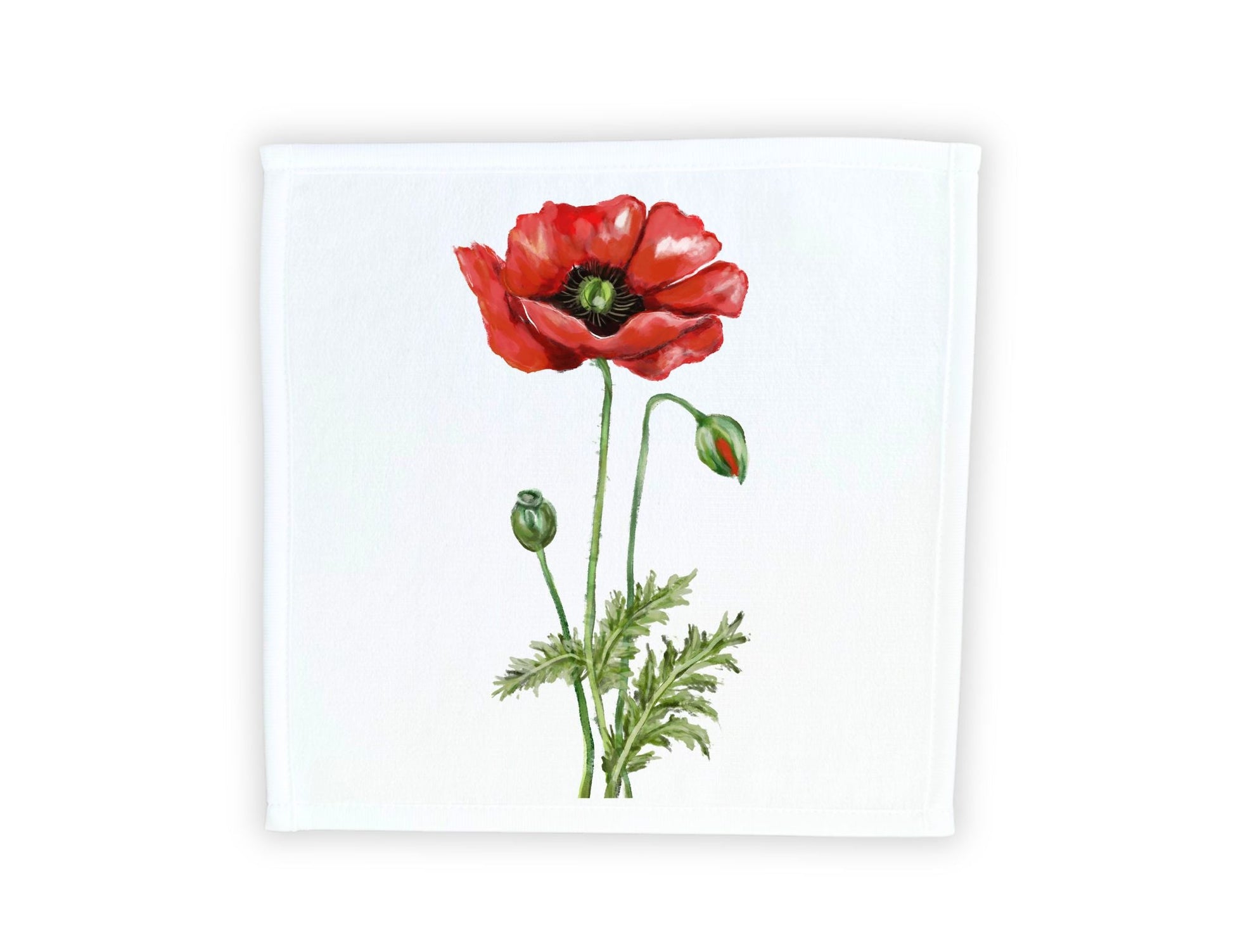 Red Poppy Flower Washcloth - MerikaArt