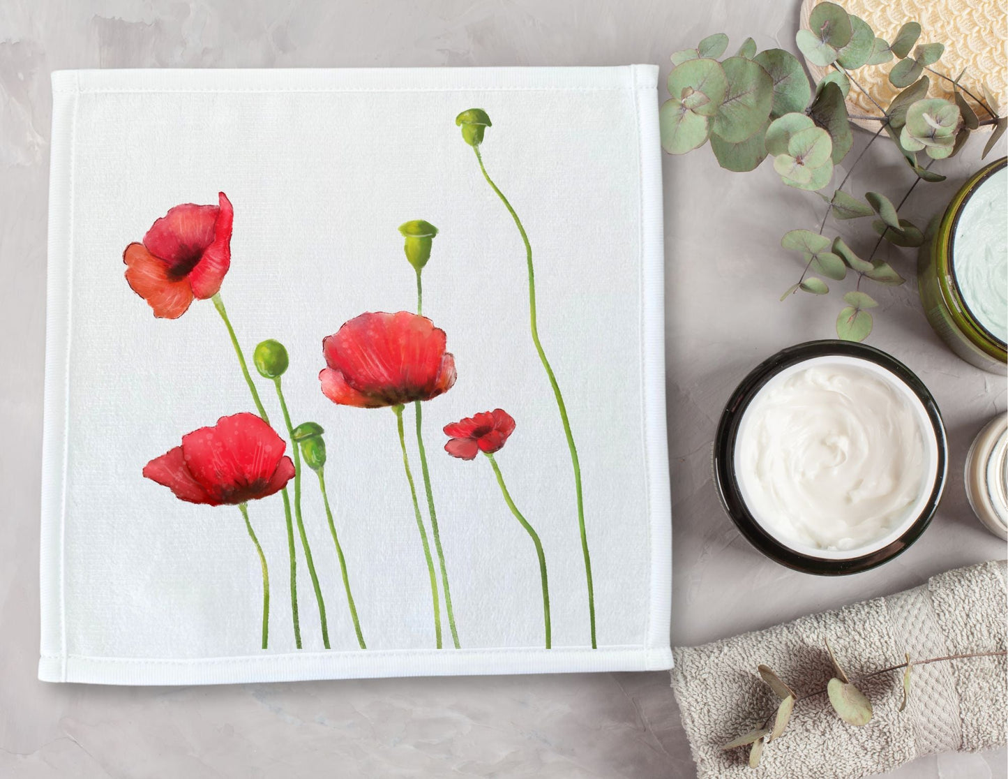 Red Poppy Flower Washcloth - MerikaArt