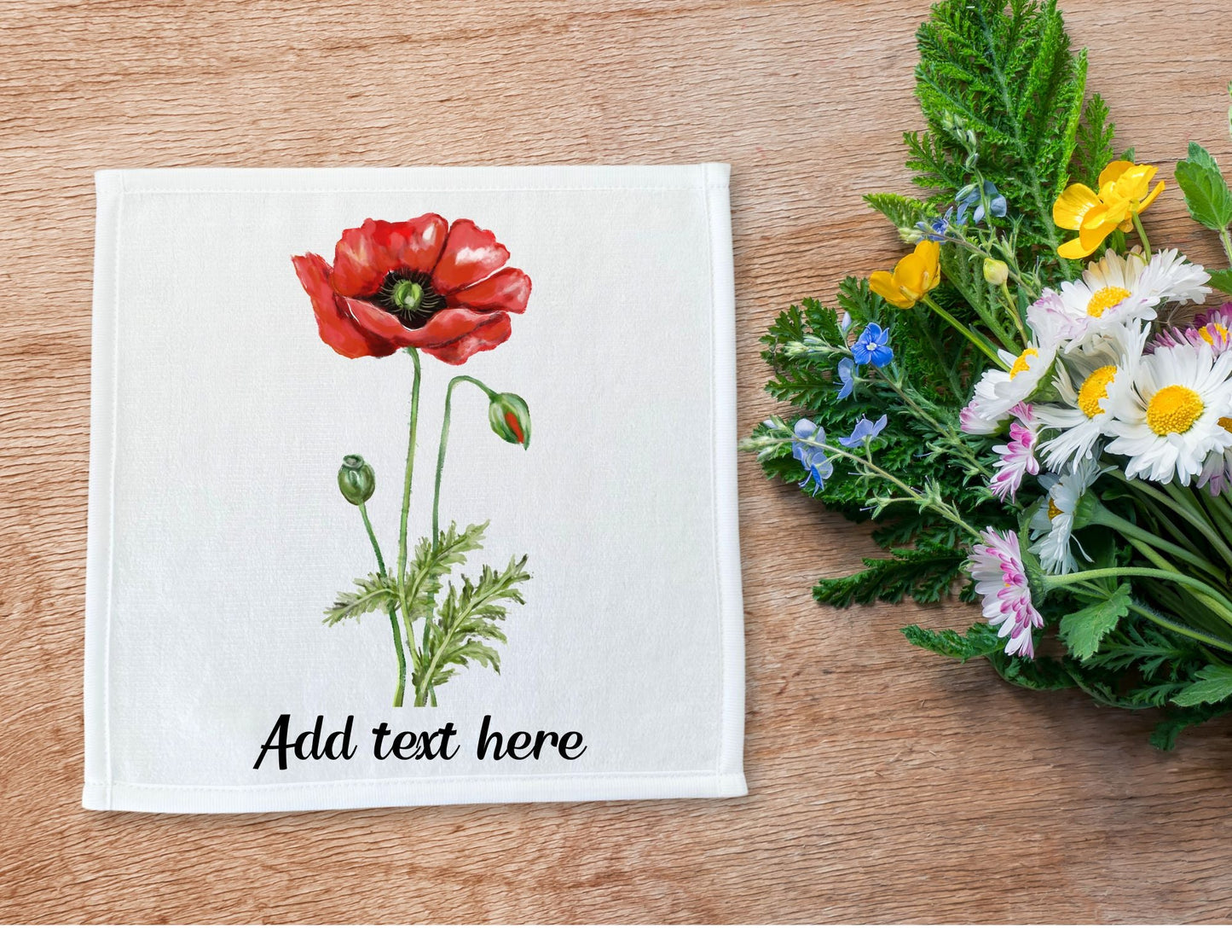 Red Poppy Flower Washcloth - MerikaArt