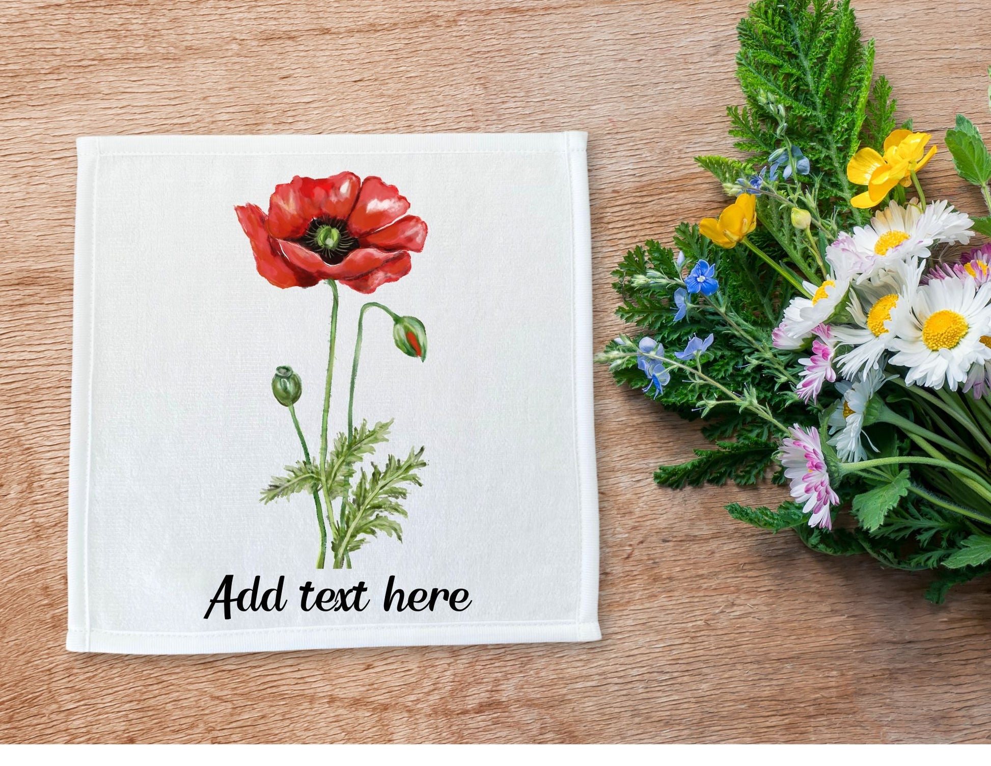 Red Poppy Flower Washcloth - MerikaArt
