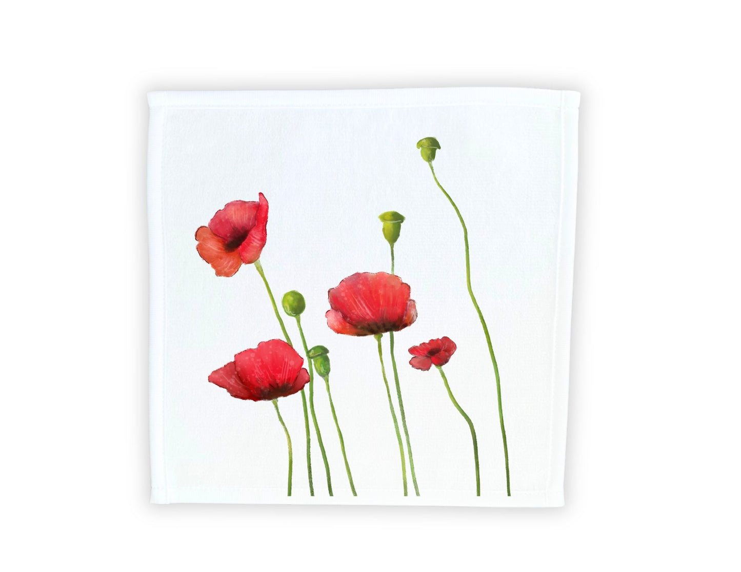 Red Poppy Flower Washcloth - MerikaArt