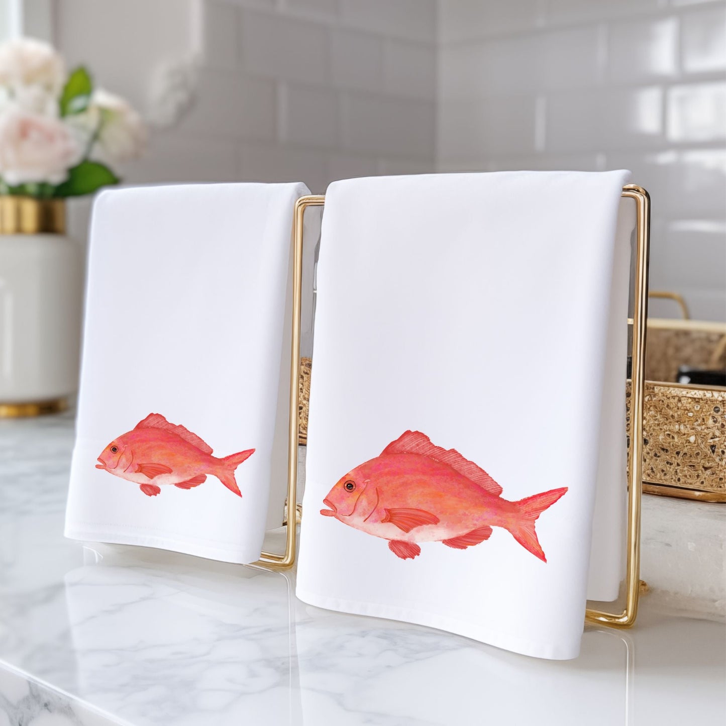 Red Snapper Fish Bathroom Towel - MerikaArt
