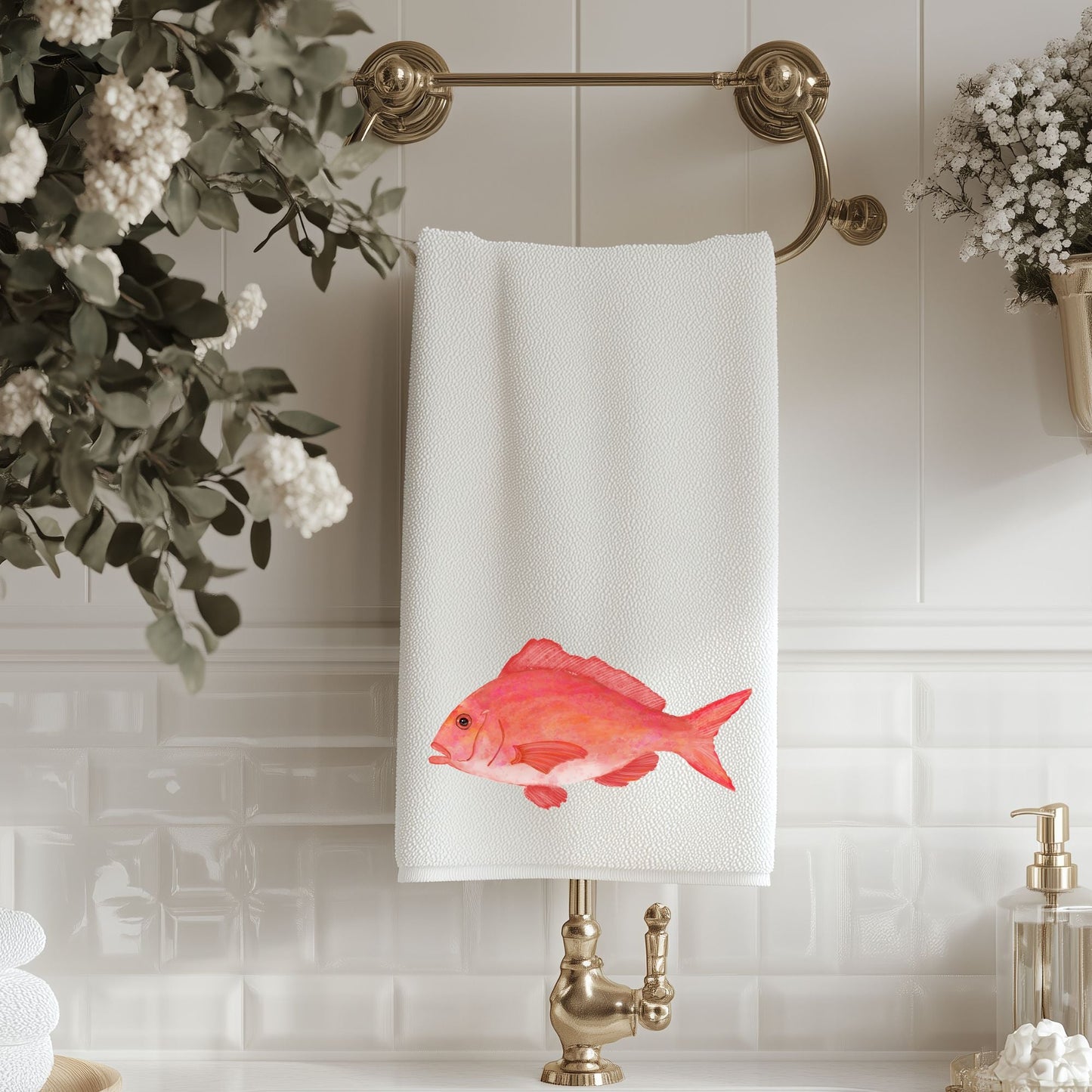 Red Snapper Fish Bathroom Towel - MerikaArt