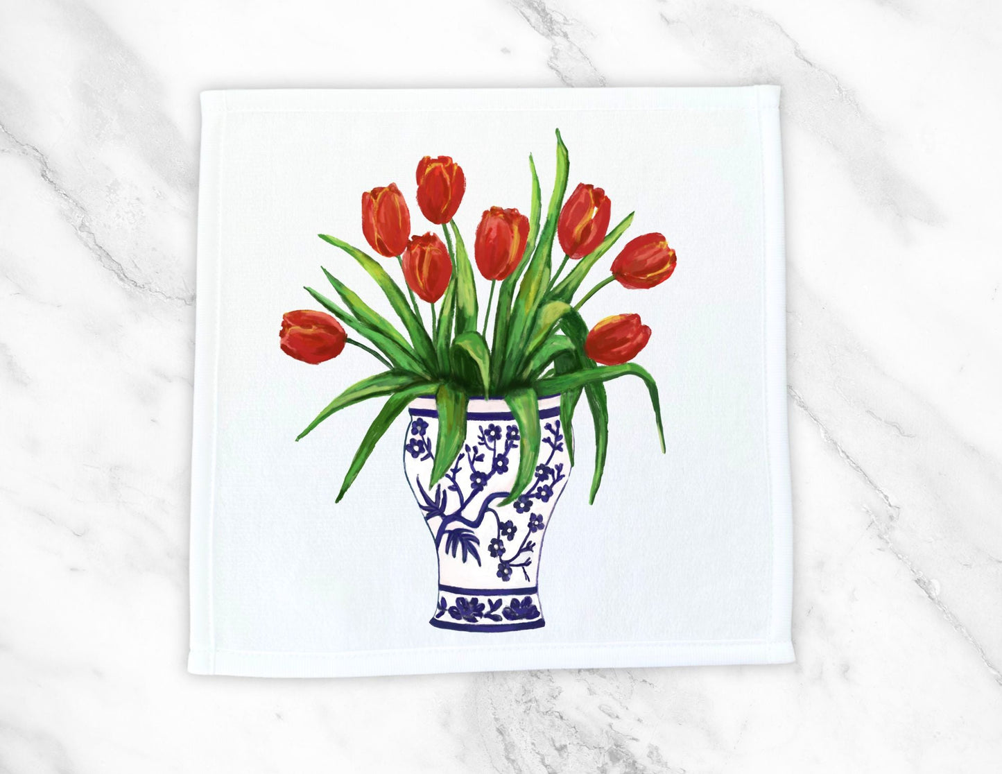Red Tulip Washcloth - MerikaArt