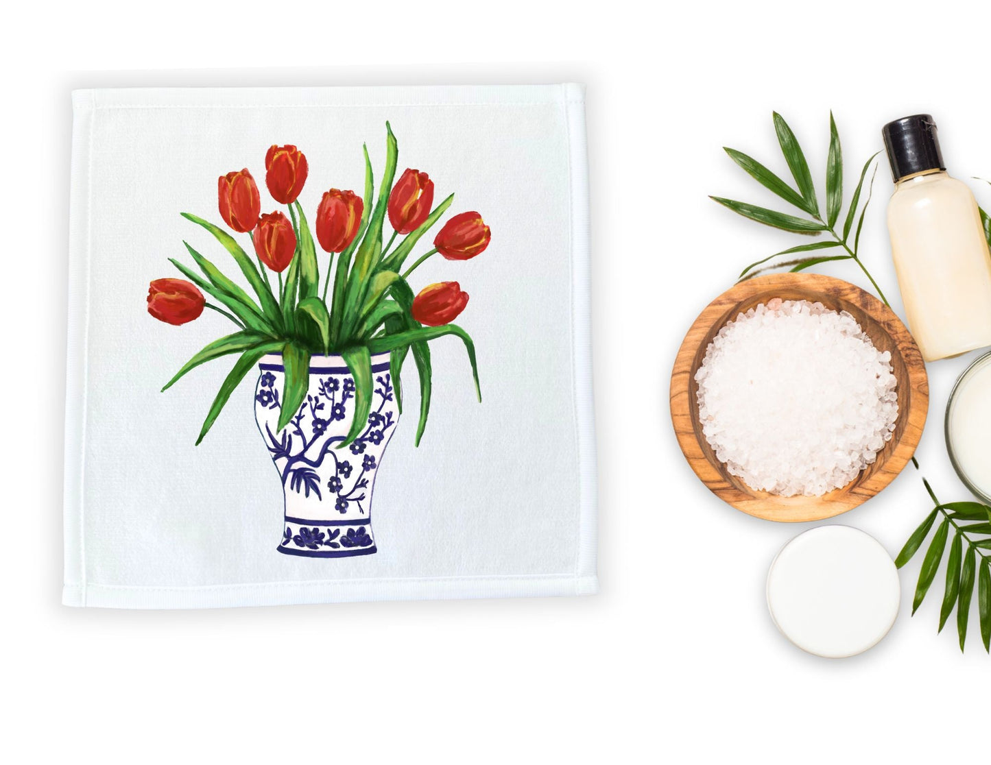 Red Tulip Washcloth - MerikaArt
