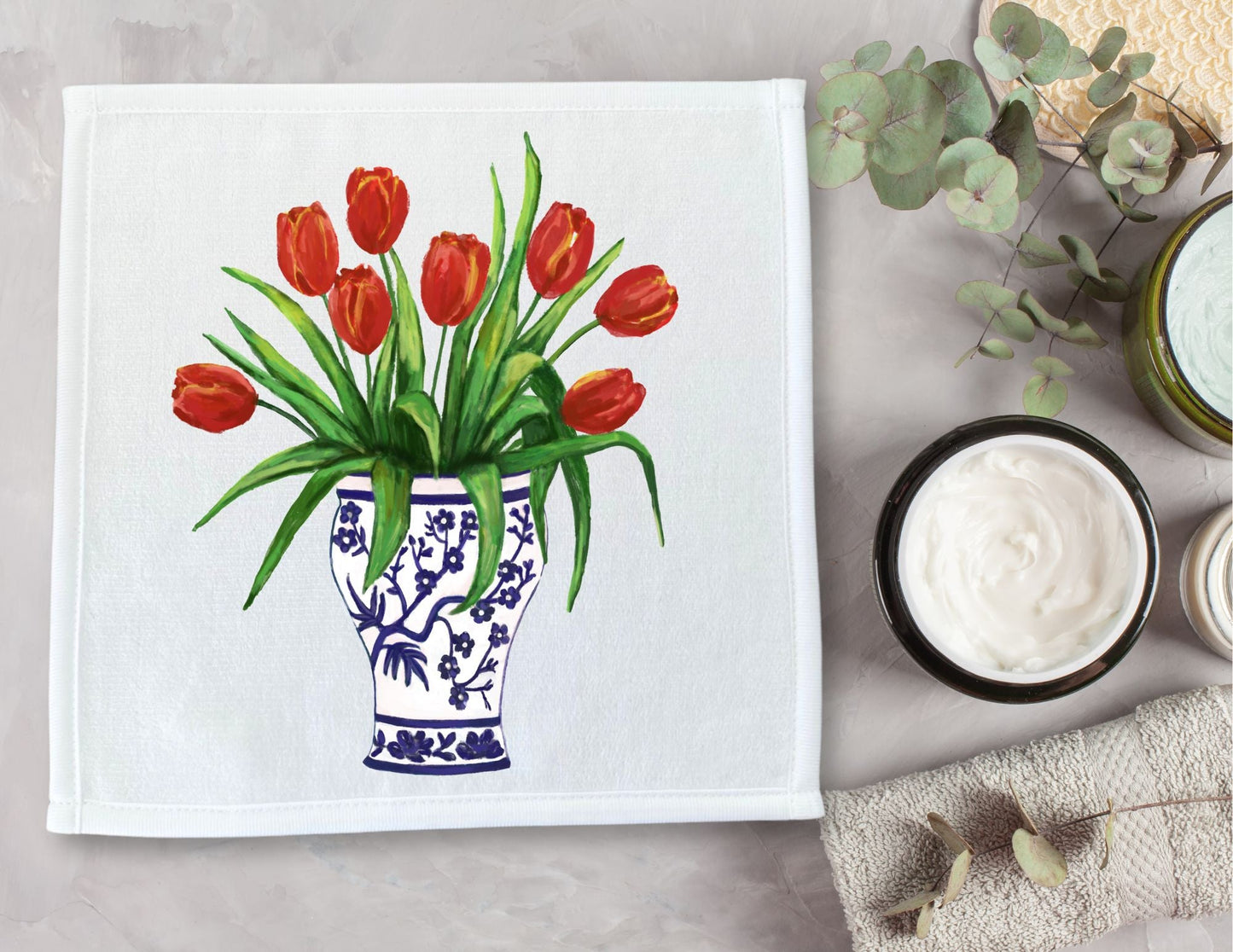Red Tulip Washcloth - MerikaArt