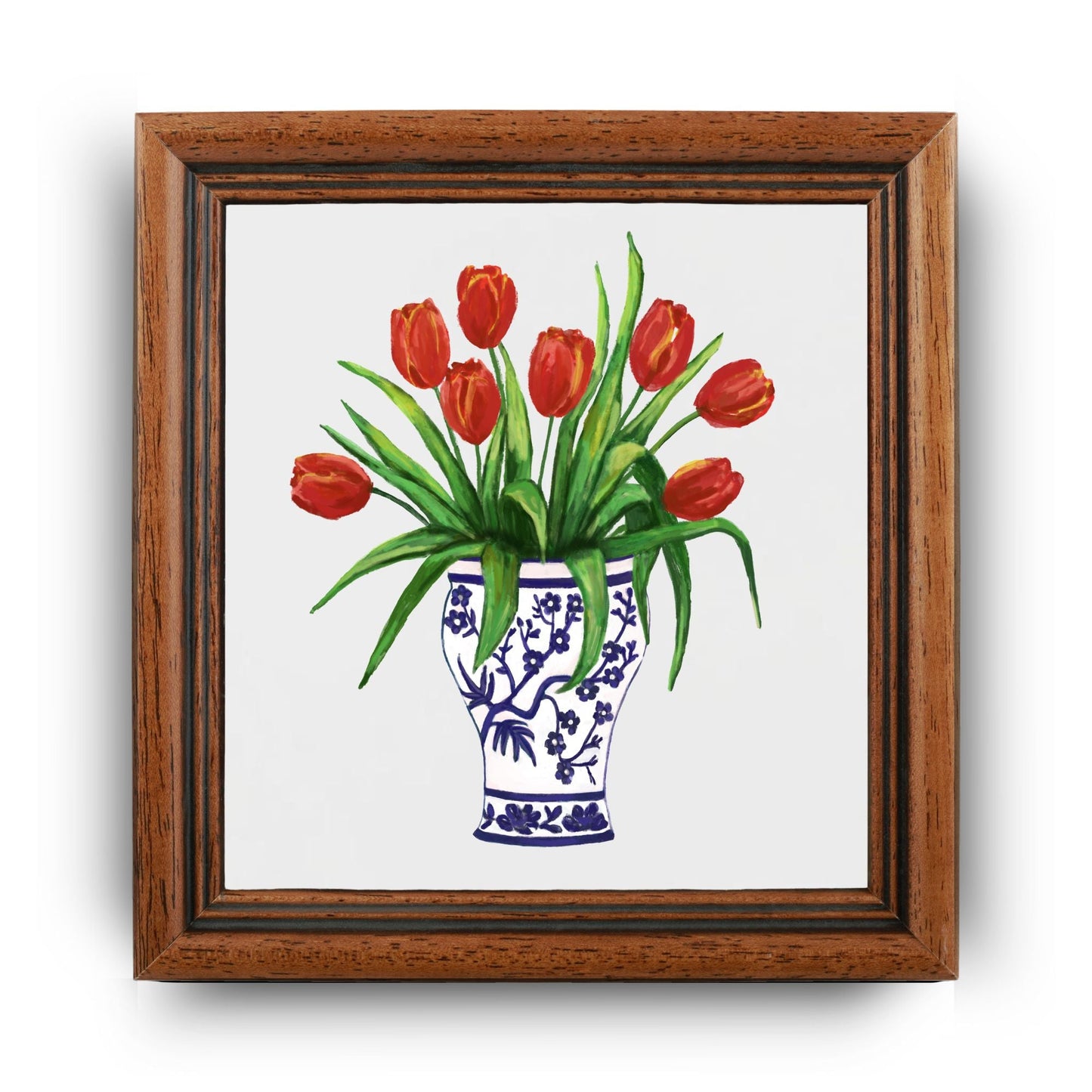 Red Tulips in Delft Vase Ceramic Tile - MerikaArt