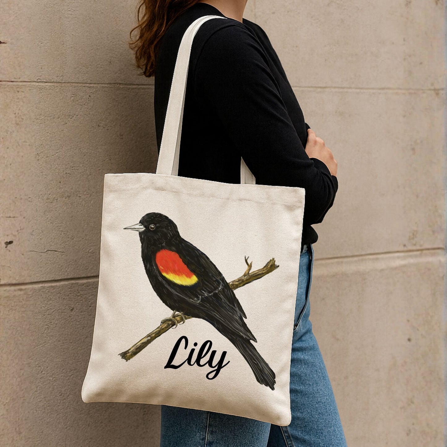 Red Winged Blackbird Canvas Tote Bag - MerikaArt